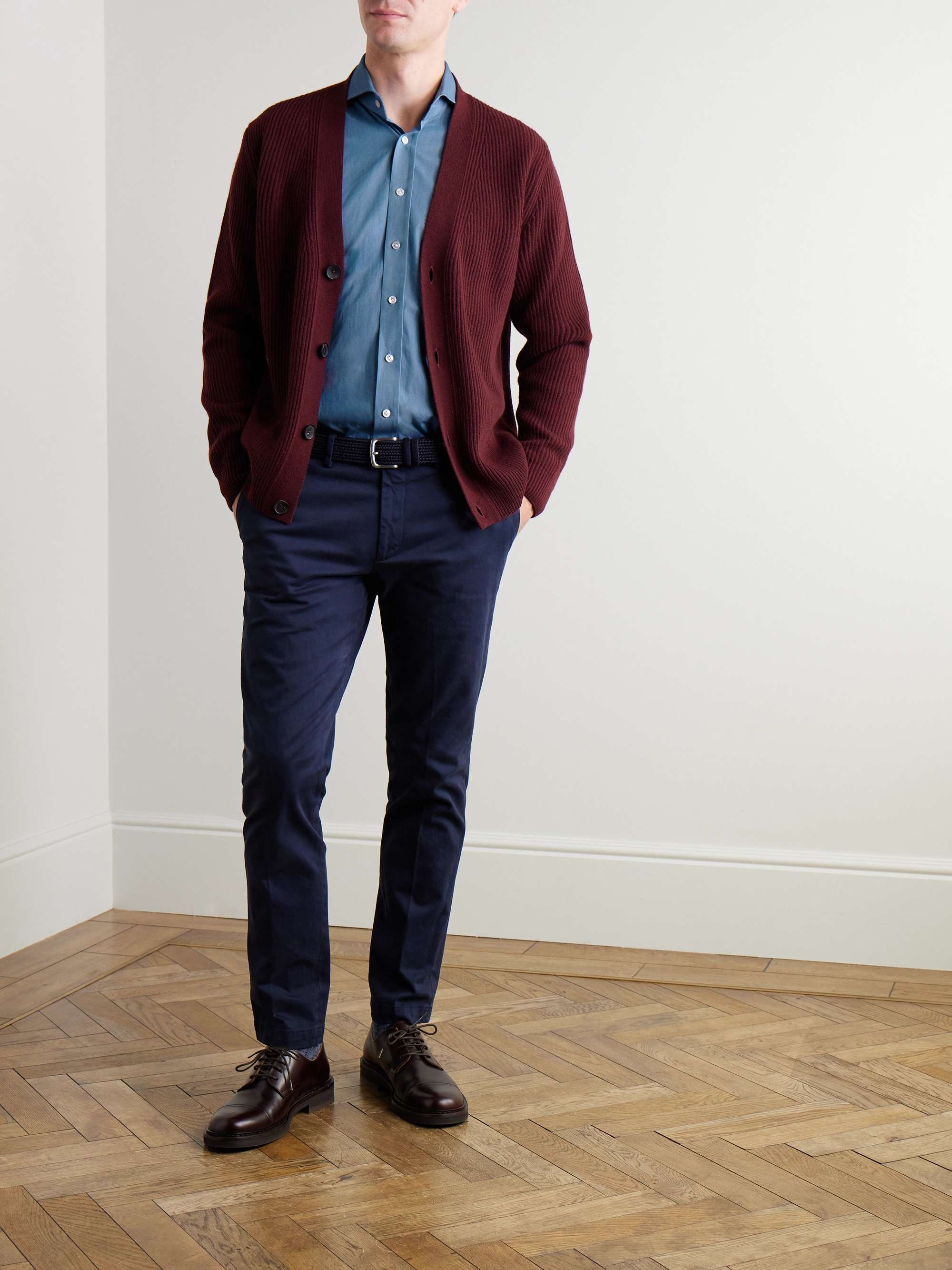 Slim-Fit Cutaway-Collar Cotton-Chambray Shirt view