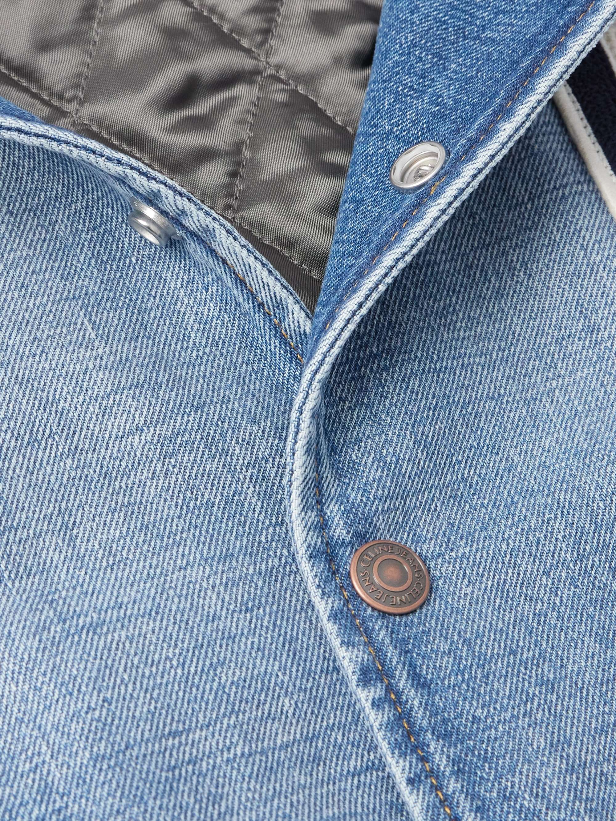 Teddy Logo-Appliquéd Denim, Leather and Jersey Hooded Varsity Jacket view