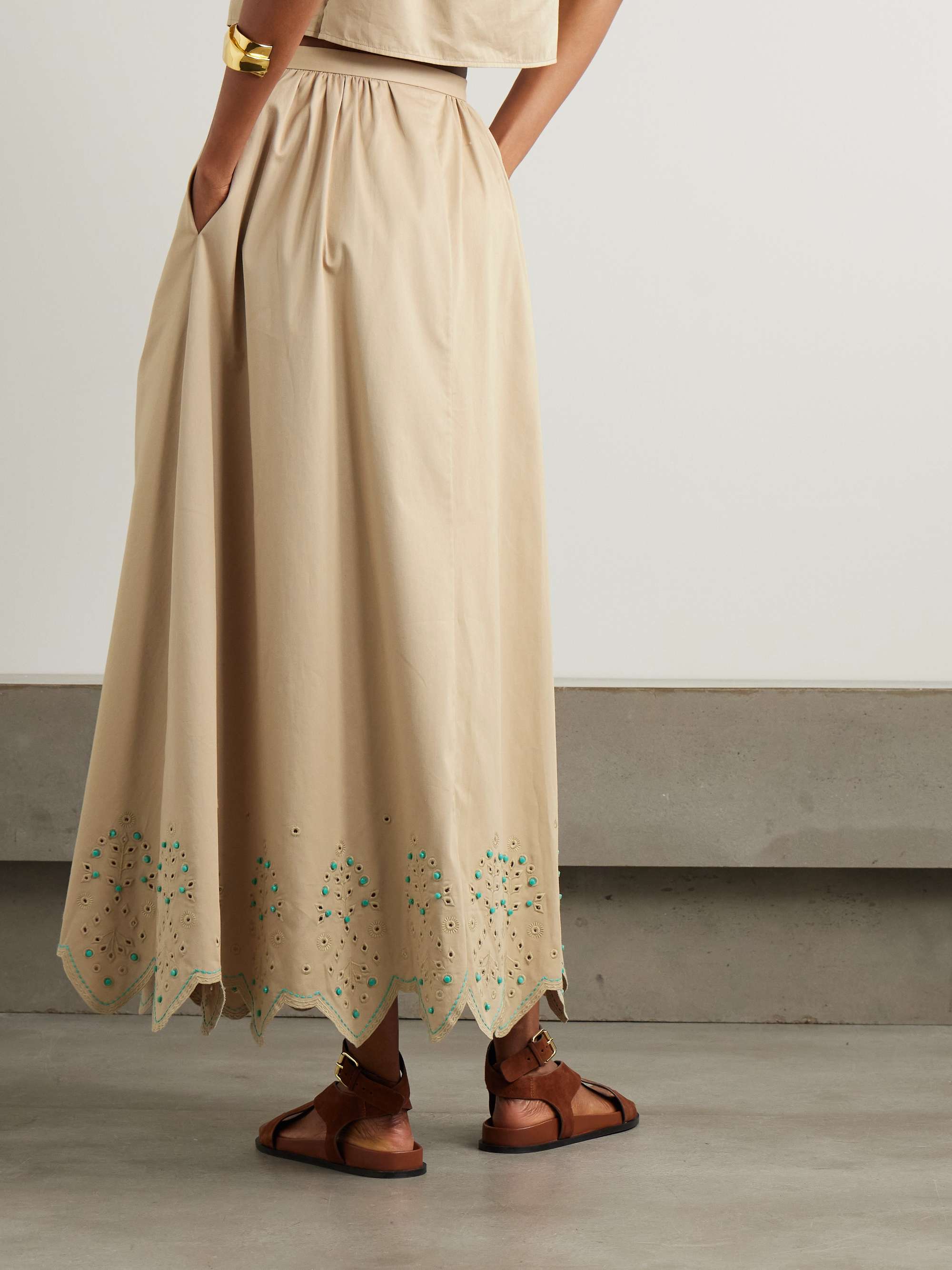 Judi-B bead-embellished scalloped broderie anglaise cotton-blend midi skirt view