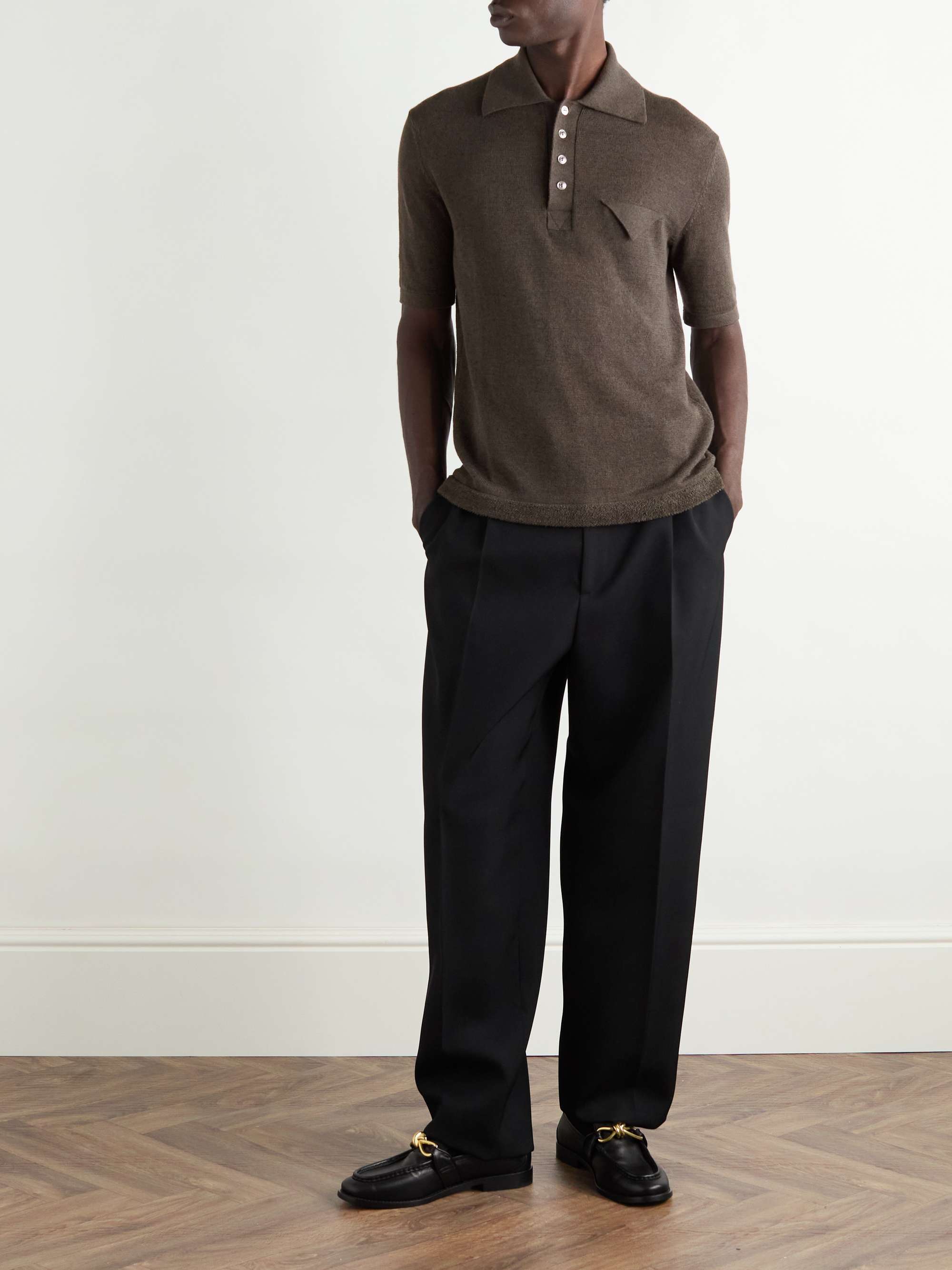 Terry-Trimmed Linen and Cotton-Blend Polo Shirt view