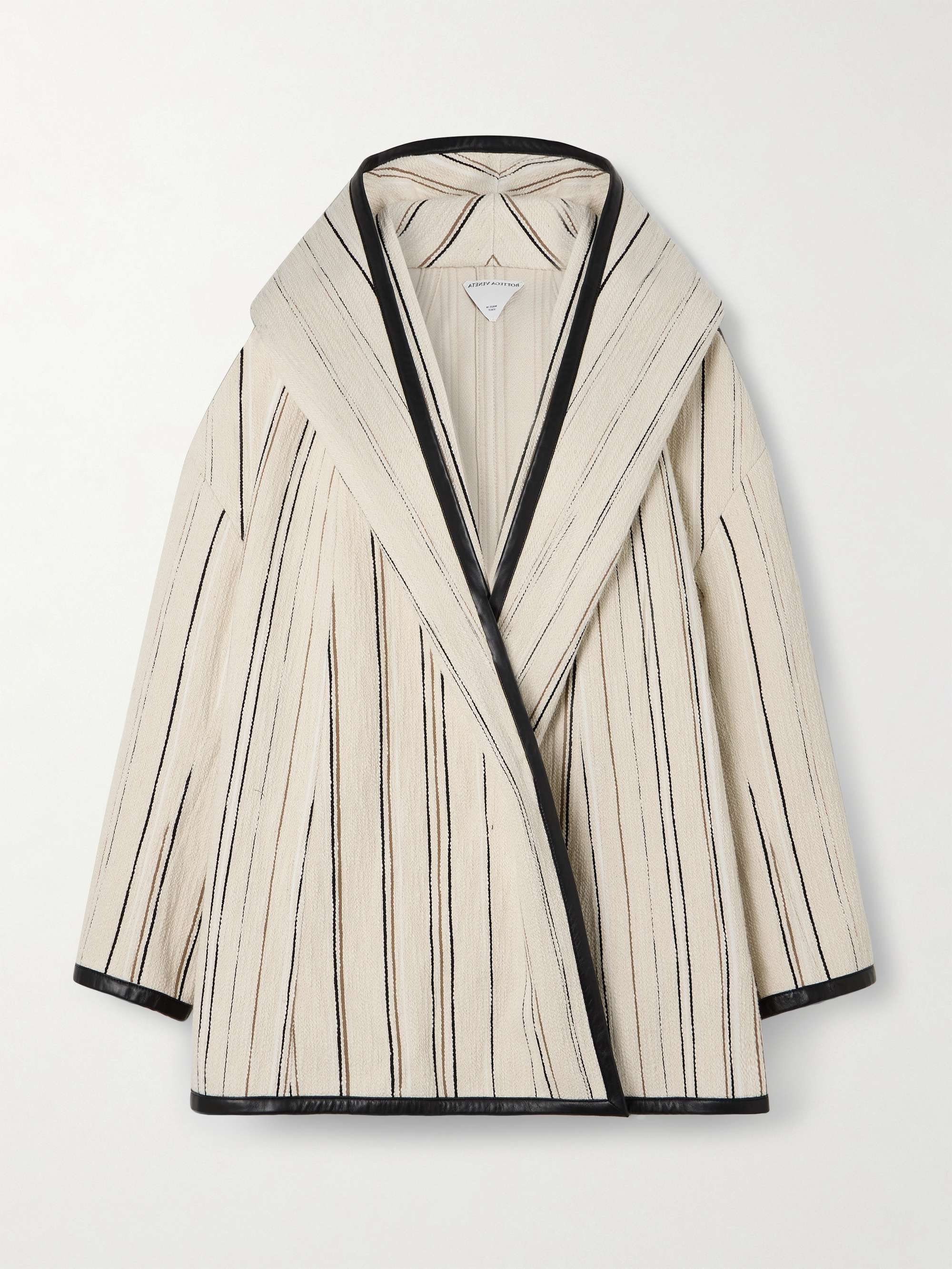 Oversized leather-trimmed striped cotton-blend bouclé coat view