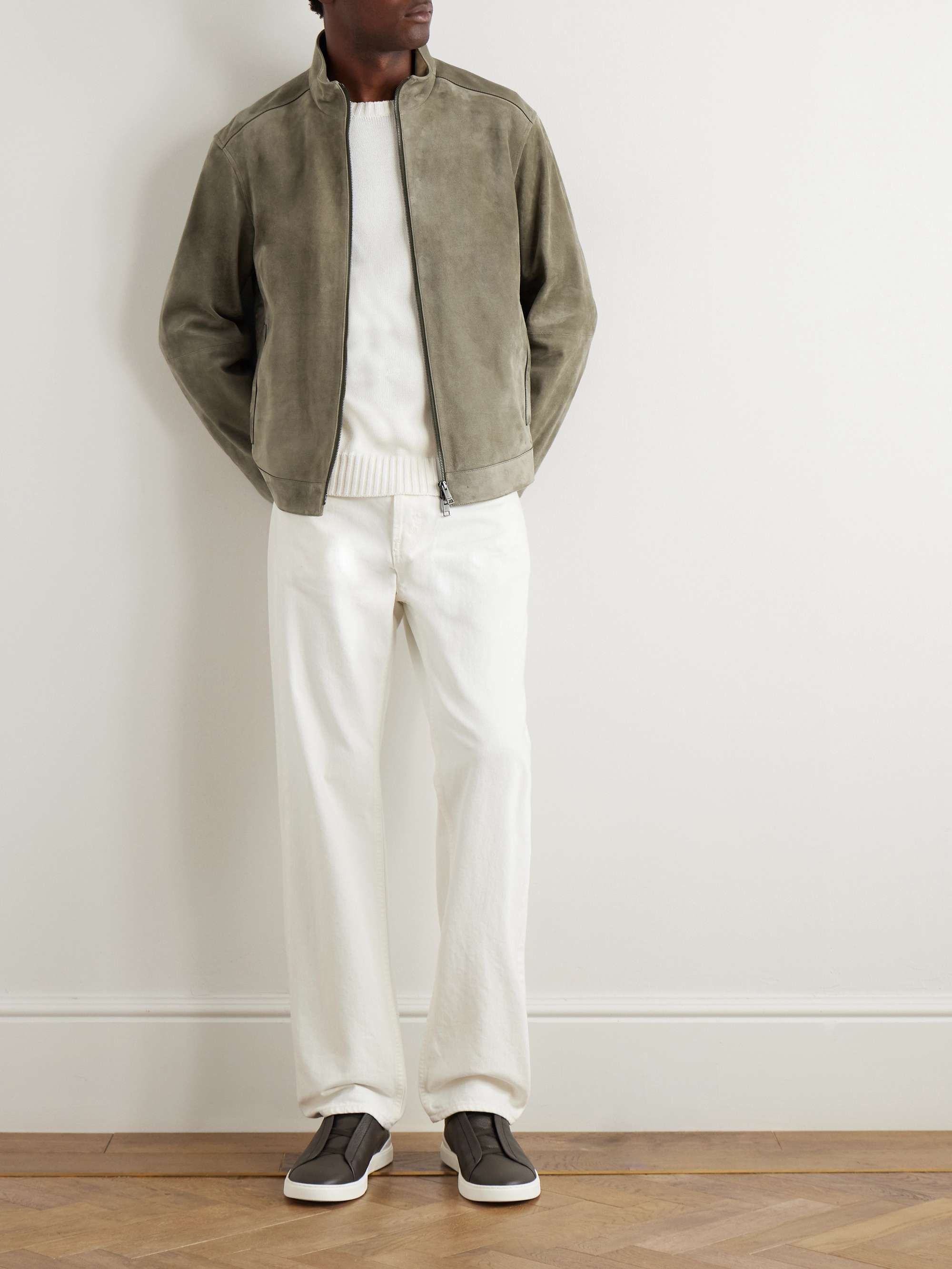 Slim-Fit Suede Biker Jacket view