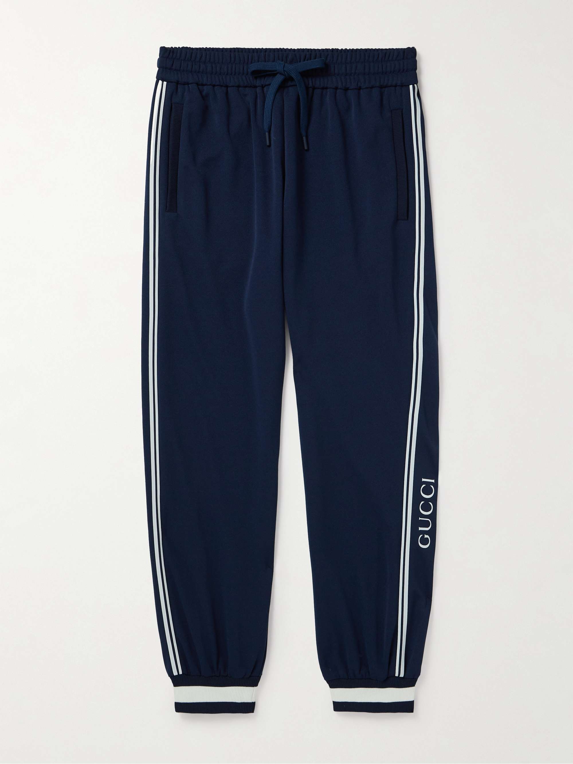 Tapered Logo-Print Striped Jersey Sweatpants view