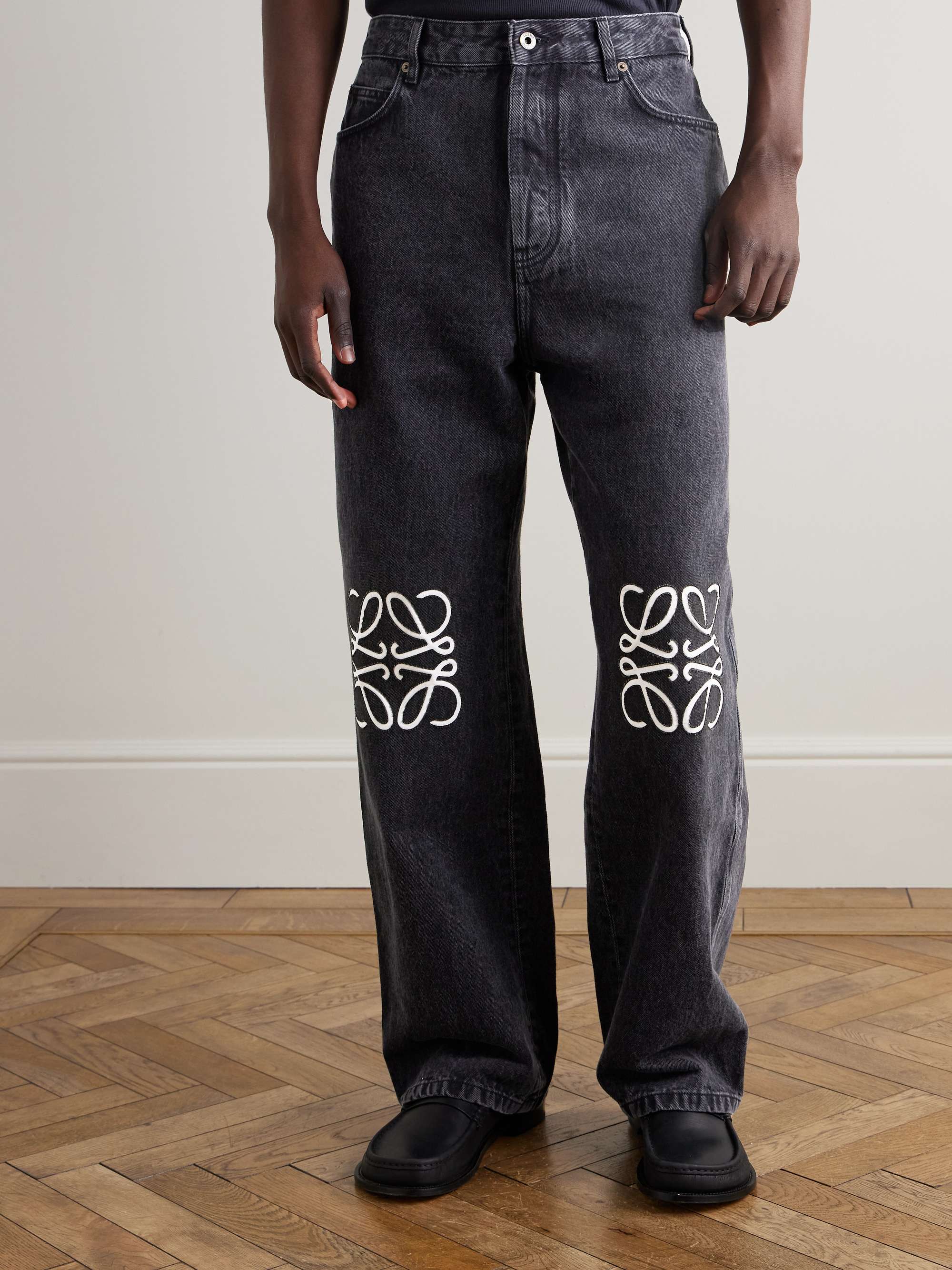 Anagram Wide-Leg Logo-Embroidered Jeans view
