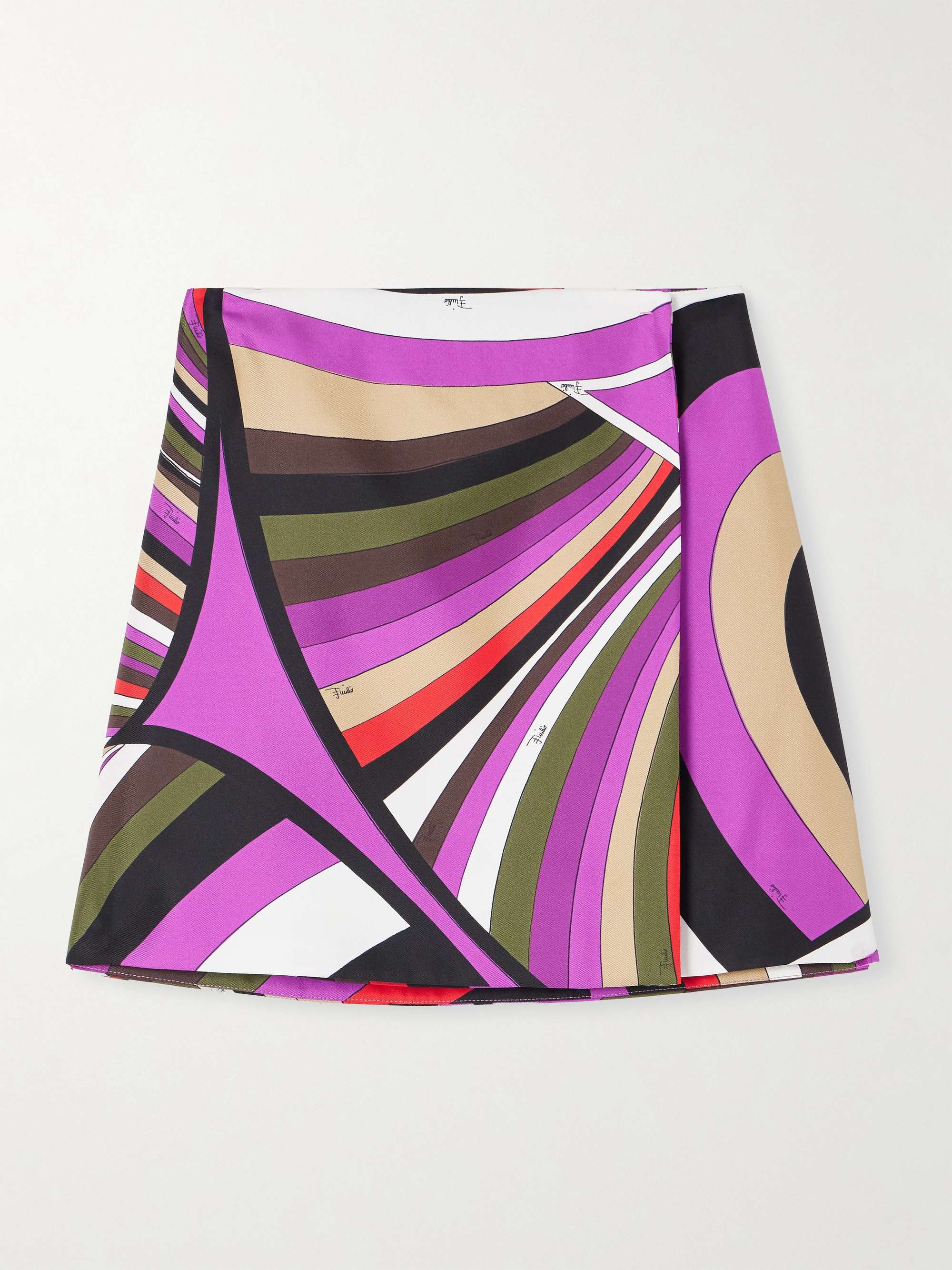 Striped silk-twill mini wrap skirt view