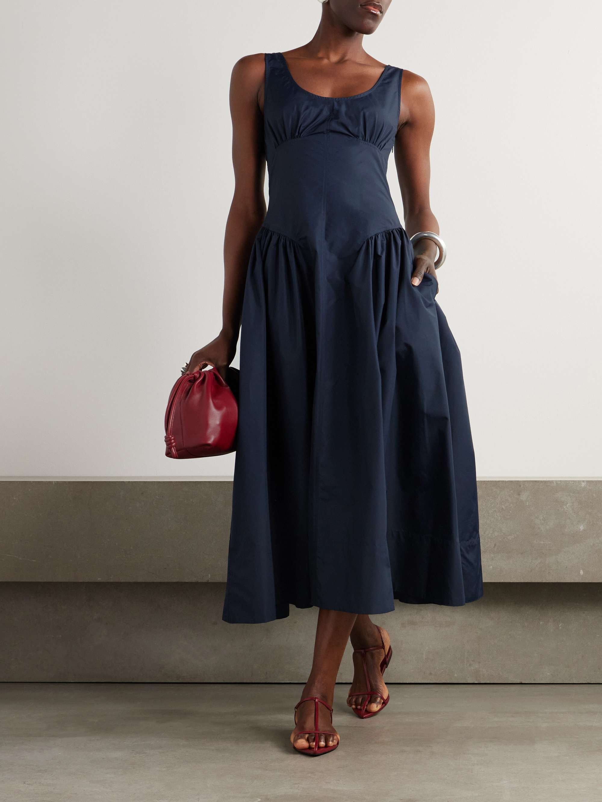 Kendall pleated paneled shell midi dress view