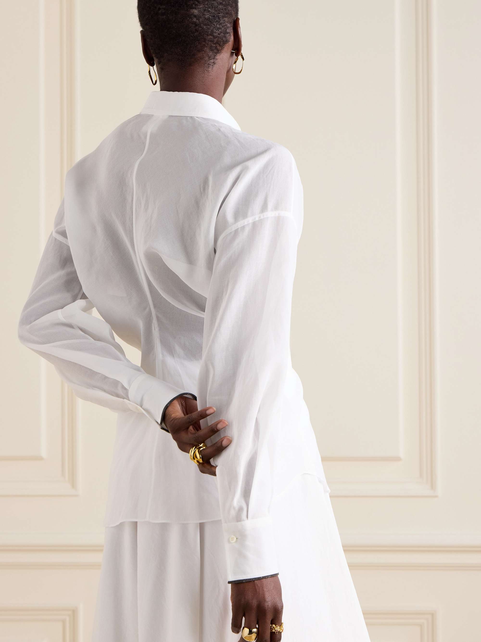 Bead-embellished gathered cotton-voile shirt view