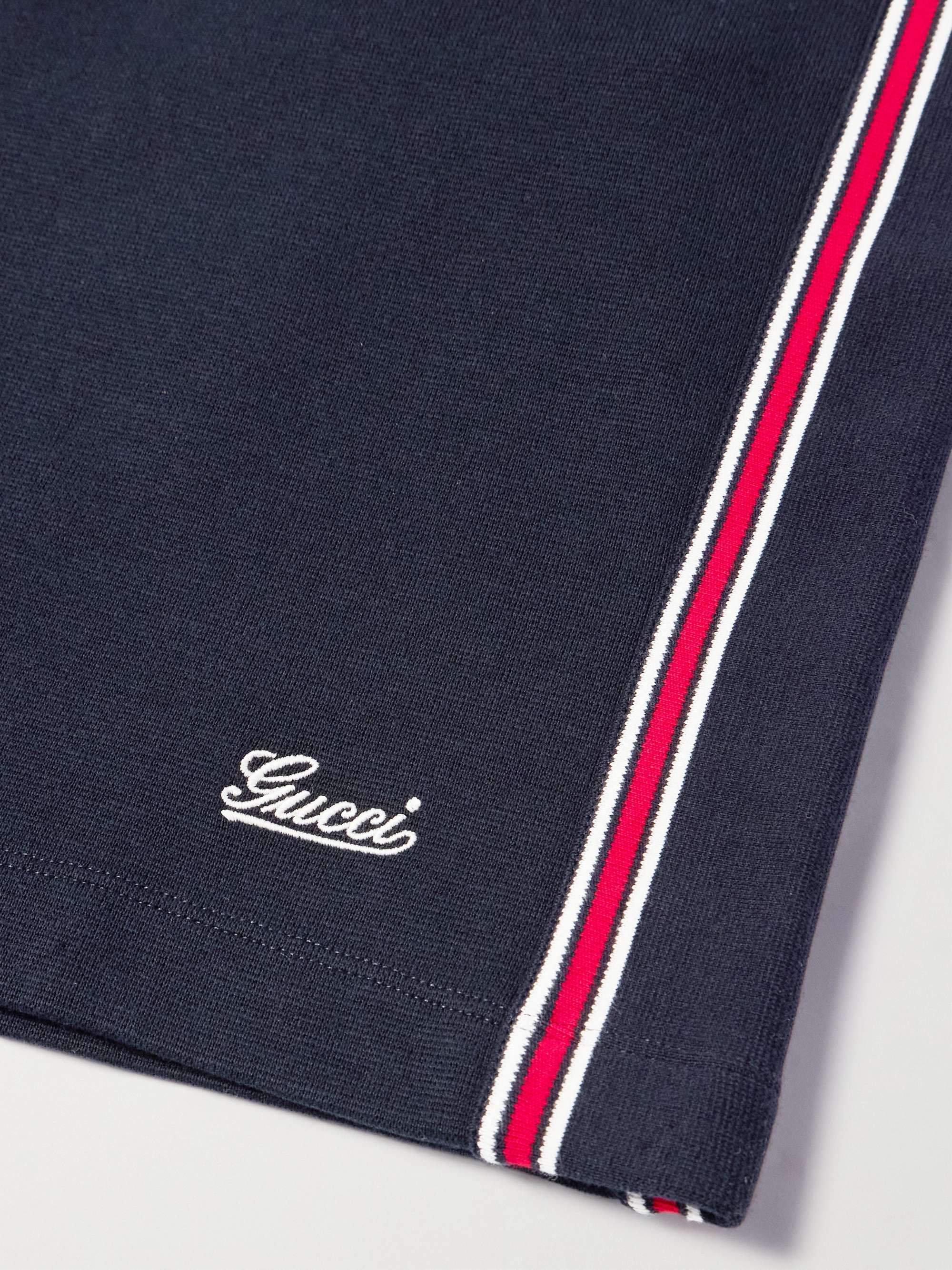 Straight-Leg Striped Logo-Embroidered Cotton Drawstring Shorts view