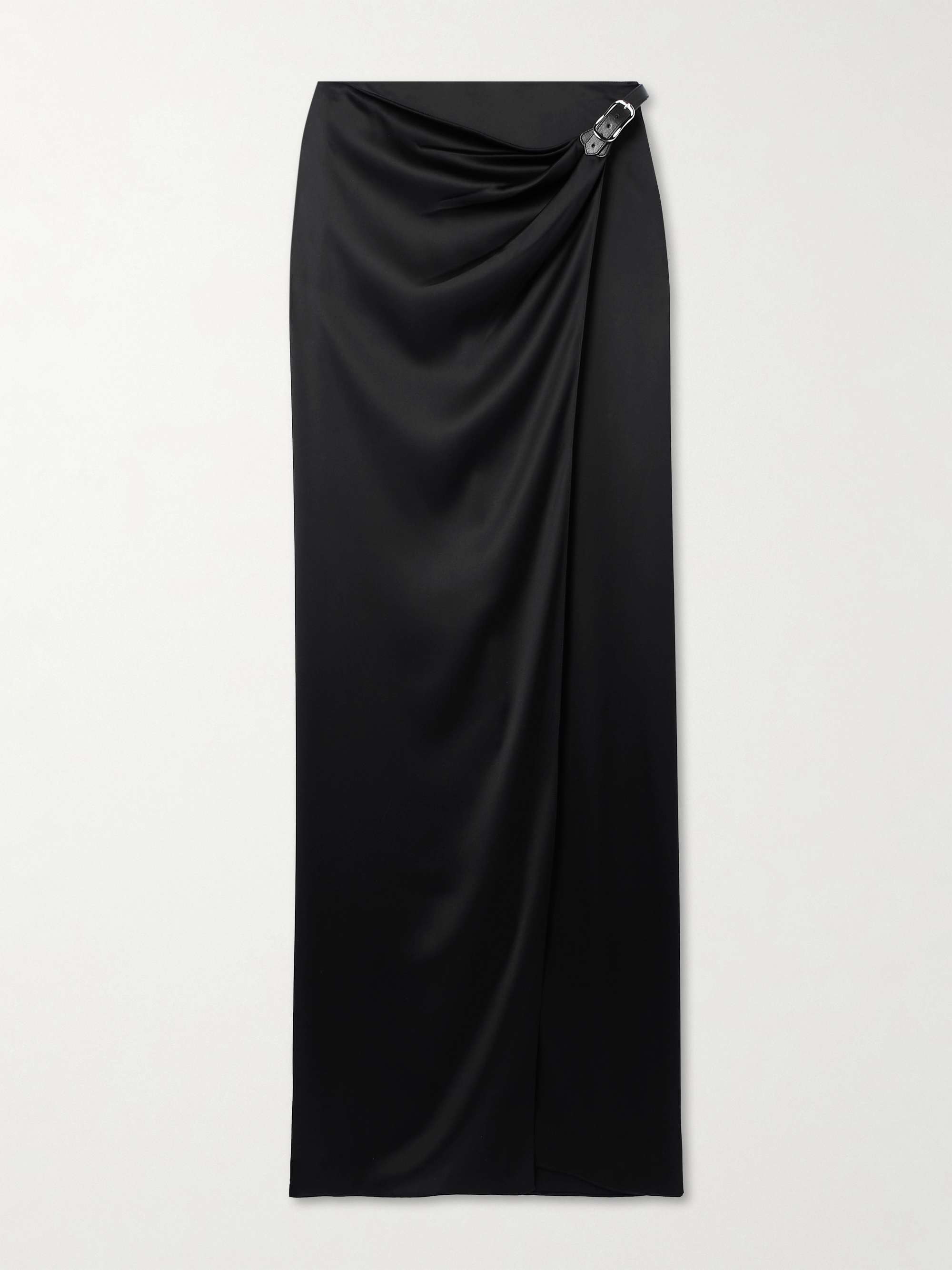 Leather-trimmed silk-satin maxi skirt view