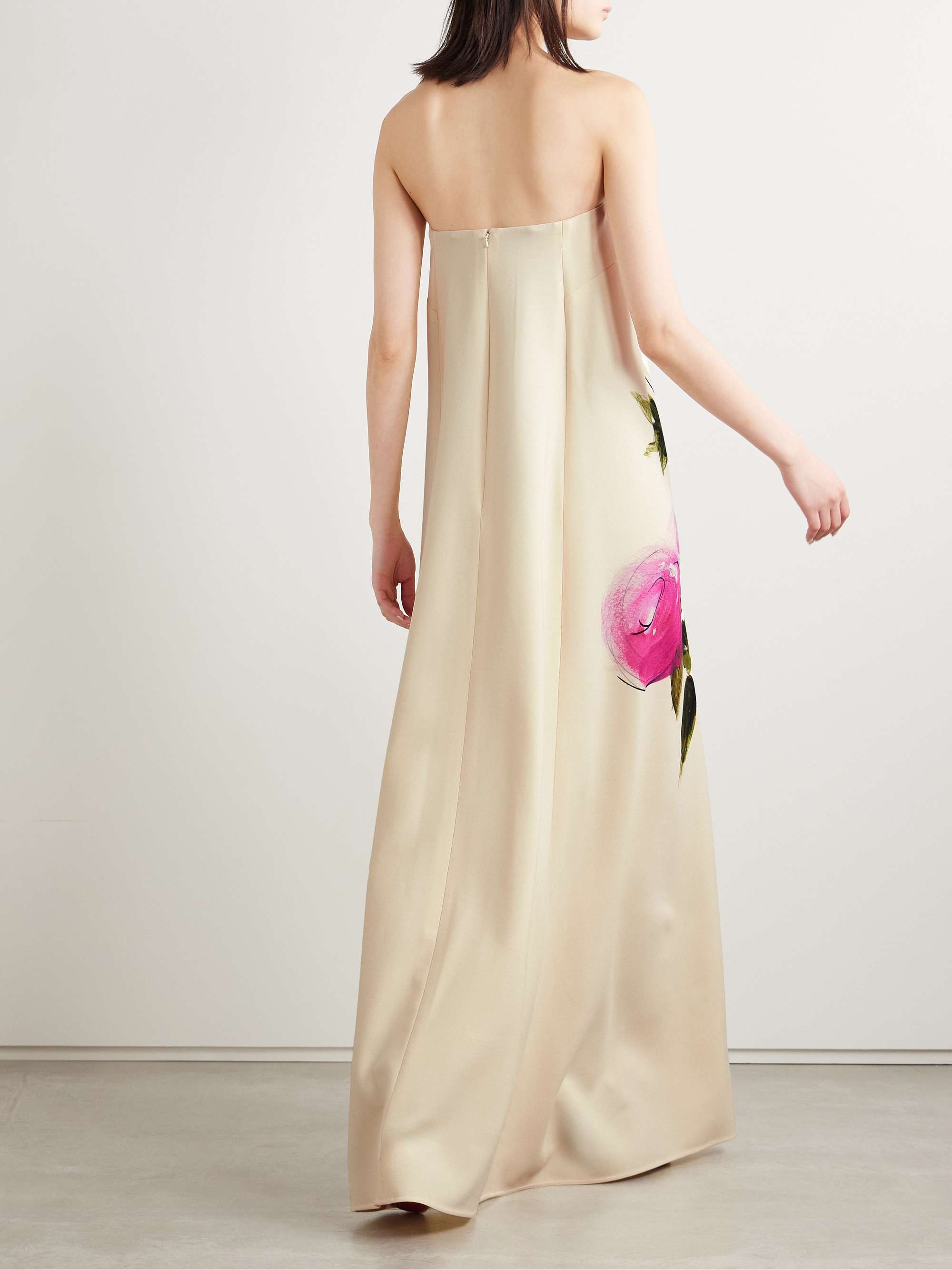 Strapless floral-print wool-blend crepe gown view