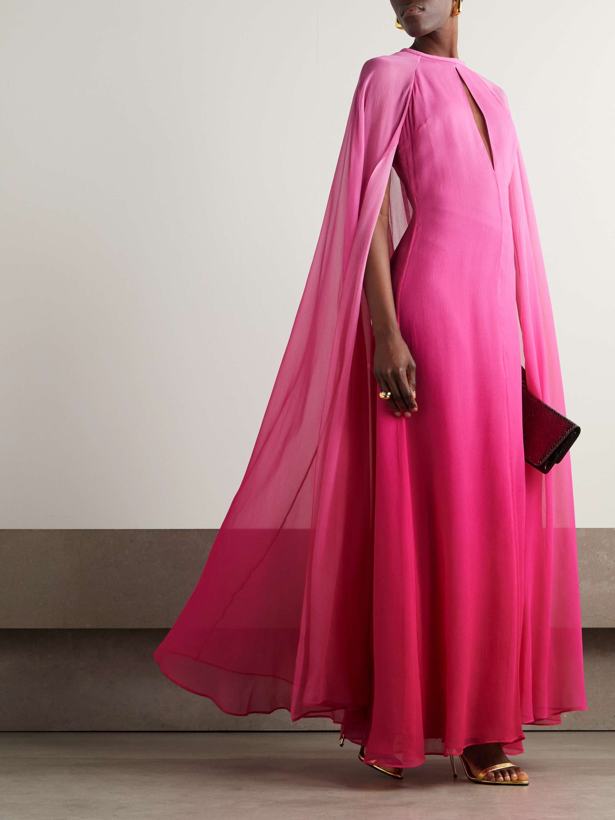 Cape-effect dégradé silk-crepon gown view