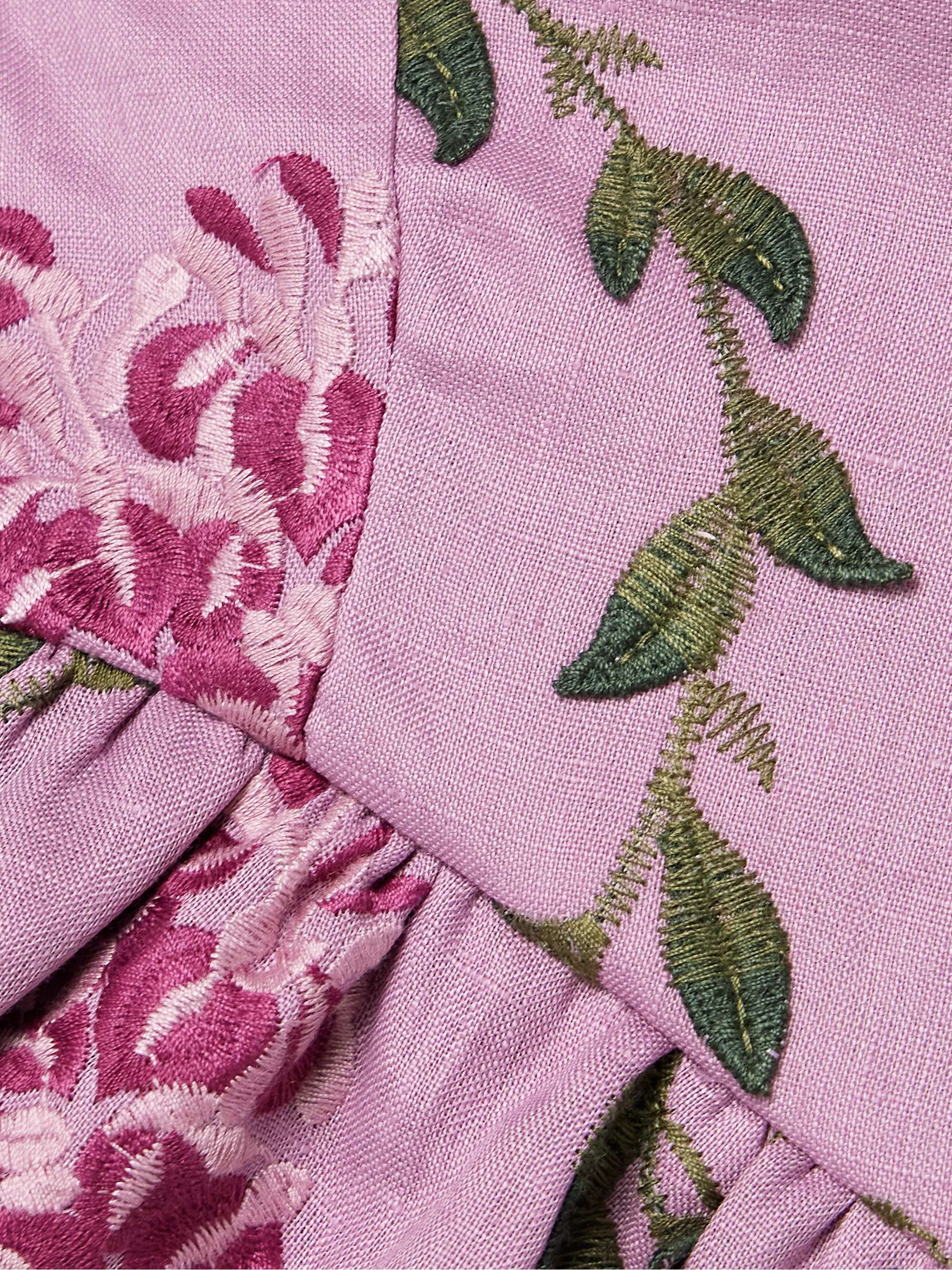Eslabón Wisteria cropped ruffled embroidered linen top view