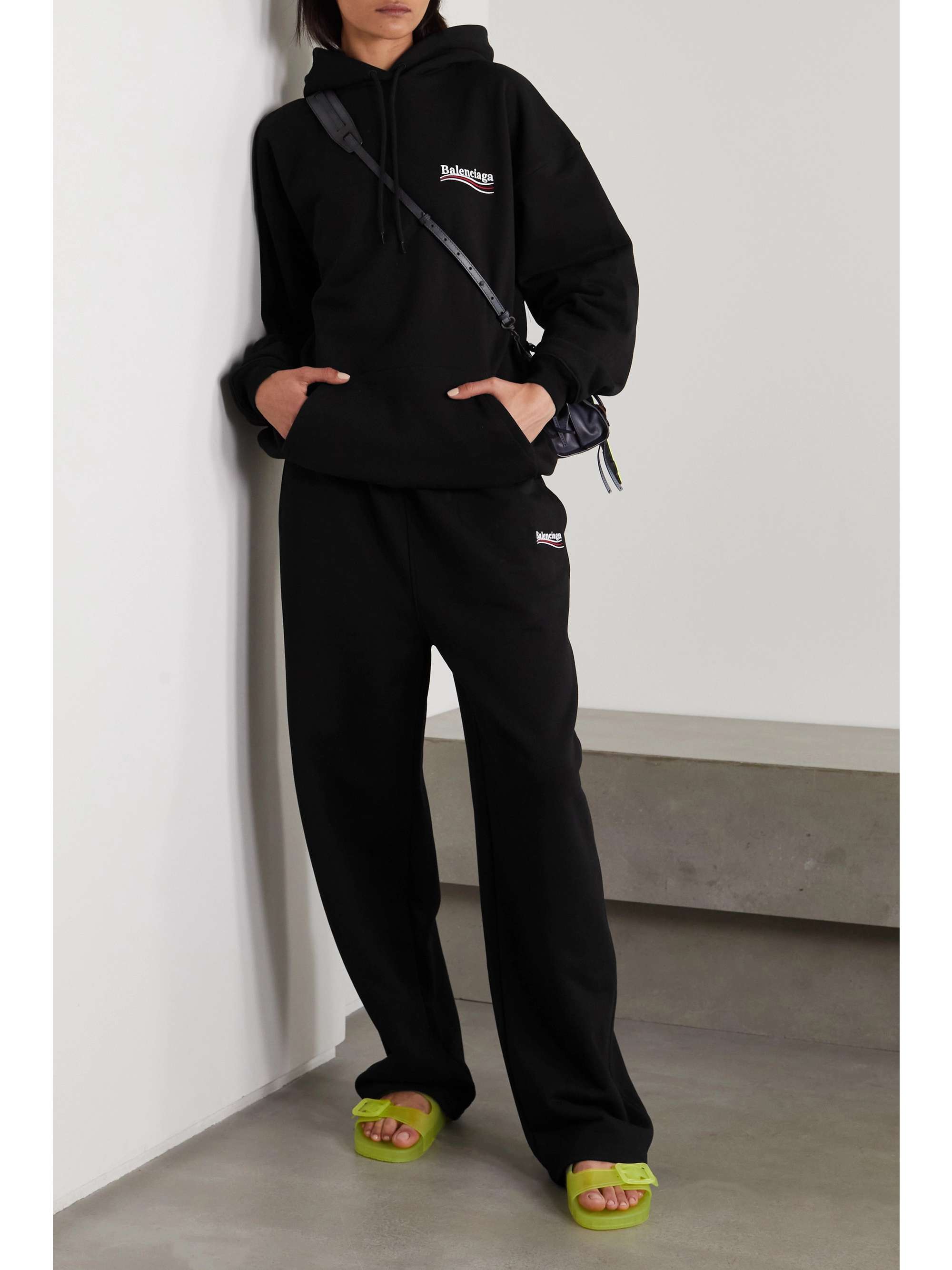 Embroidered printed cotton-jersey hoodie view