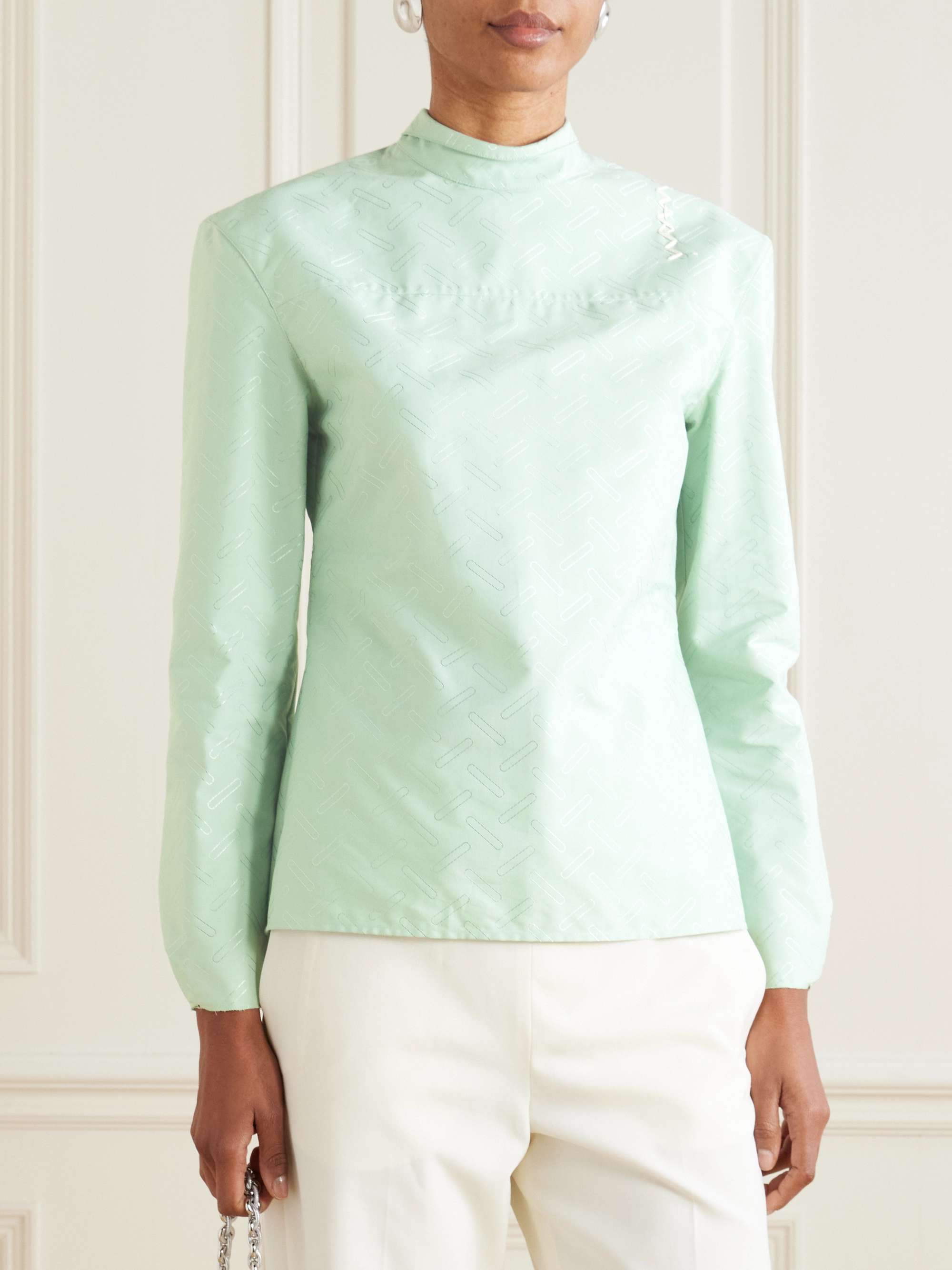 Embroidered cotton-blend jacquard blouse view