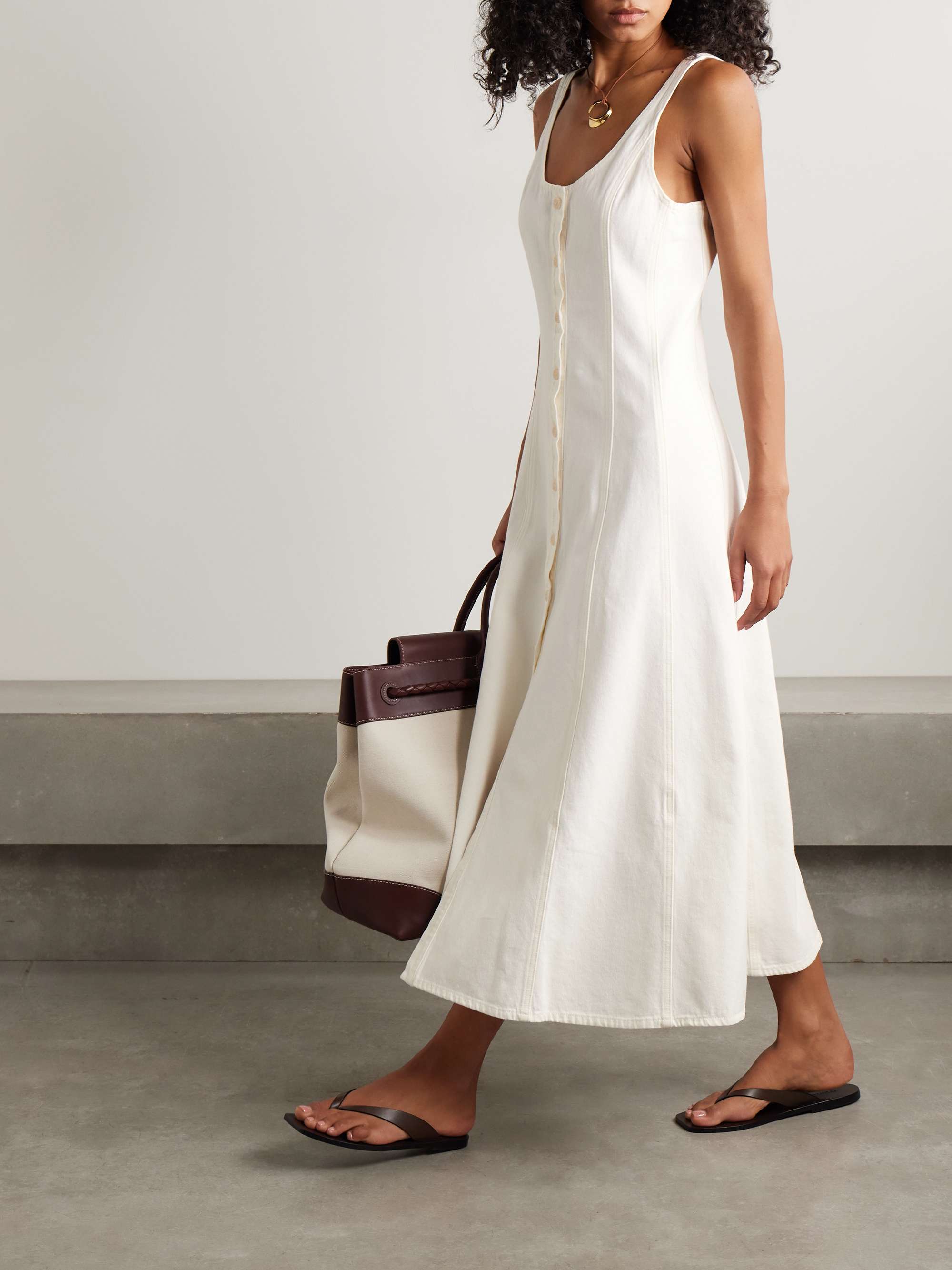 Rosetta paneled denim midi dress view