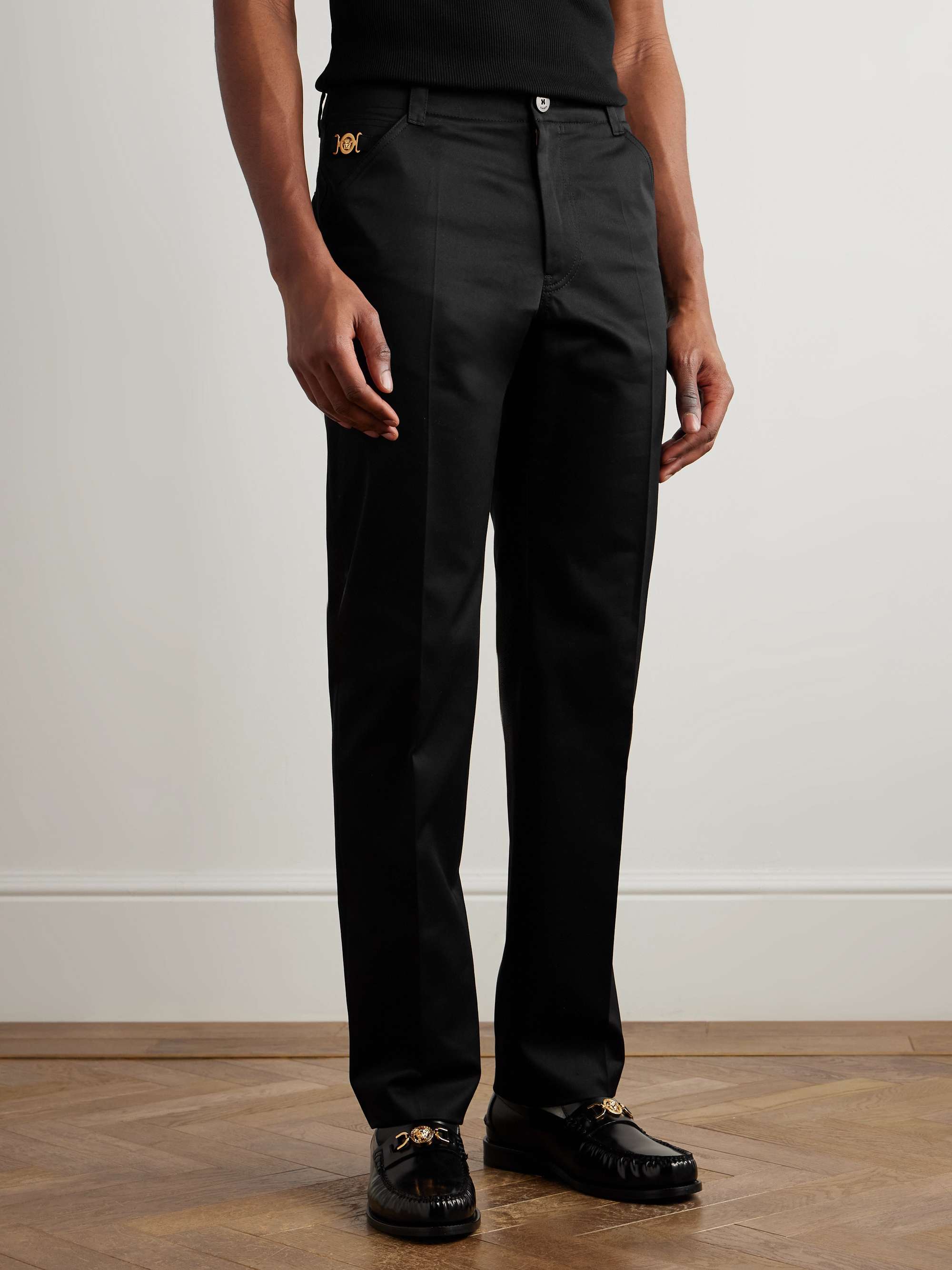 Straight-Leg Embellished Cotton-Gabardine Trousers view