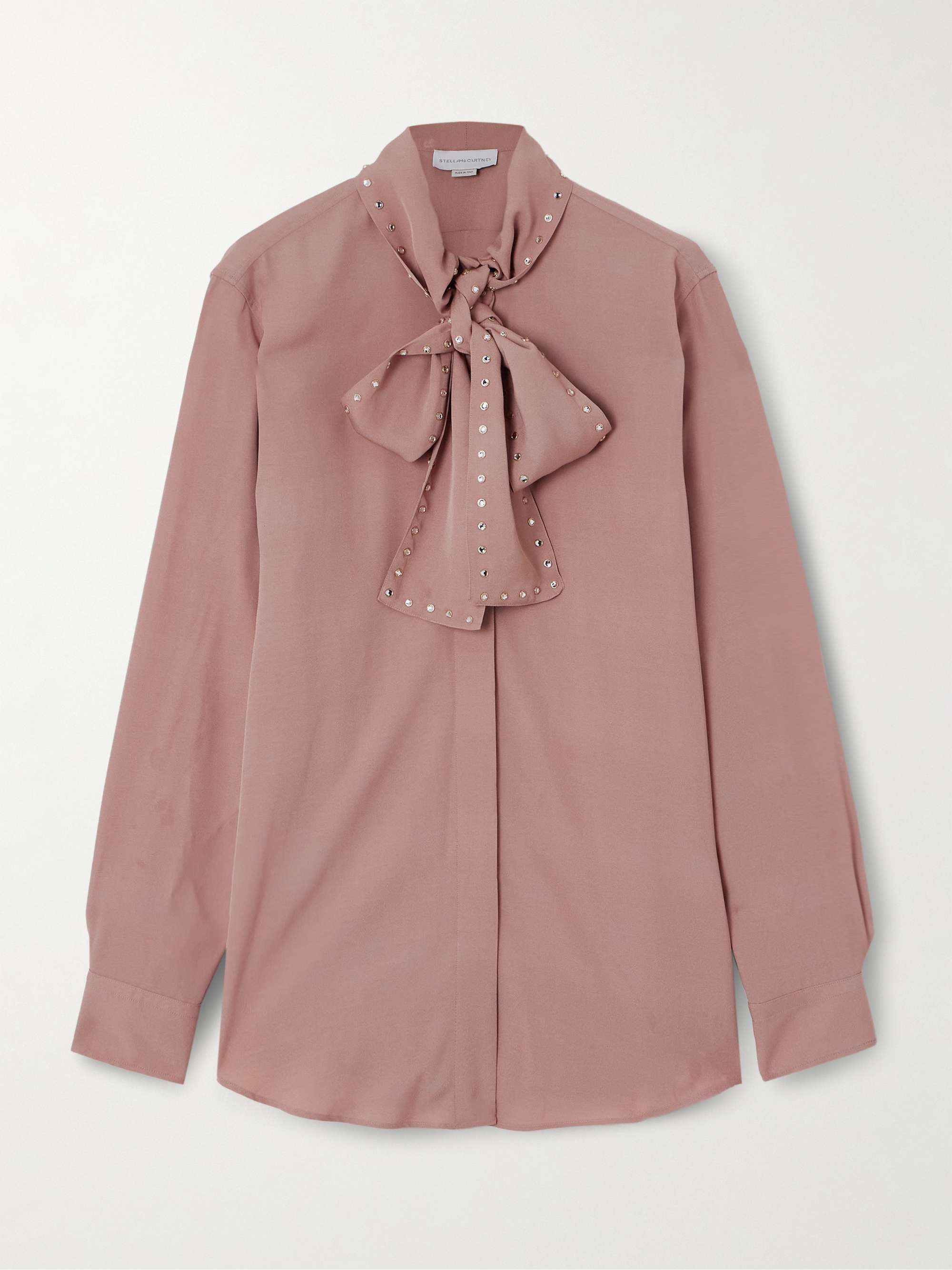 Pussy-bow crystal-embellished crepe blouse view