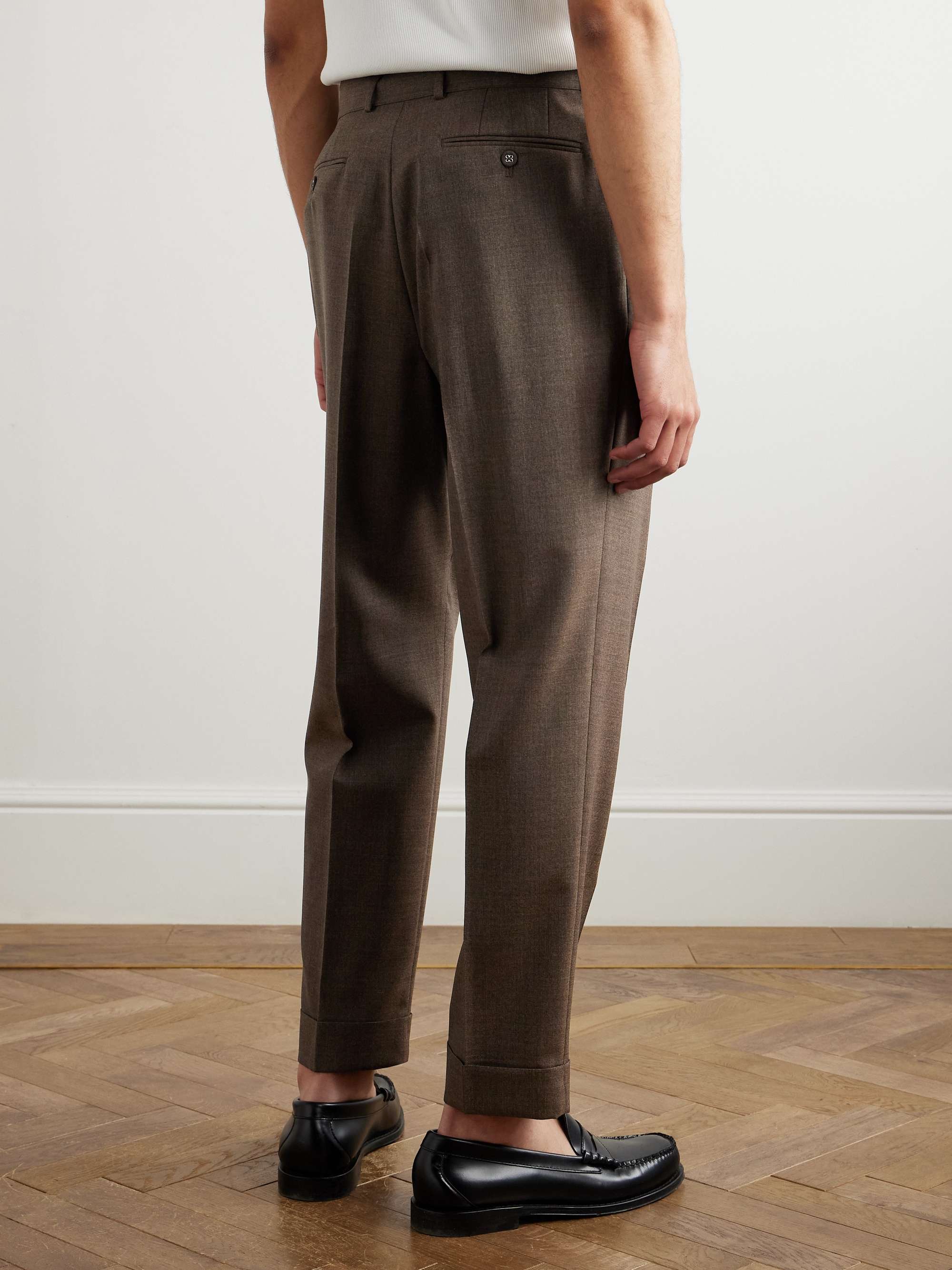 Hugo Tapered Belted Pleated Virgin Wool Suit Trousers view