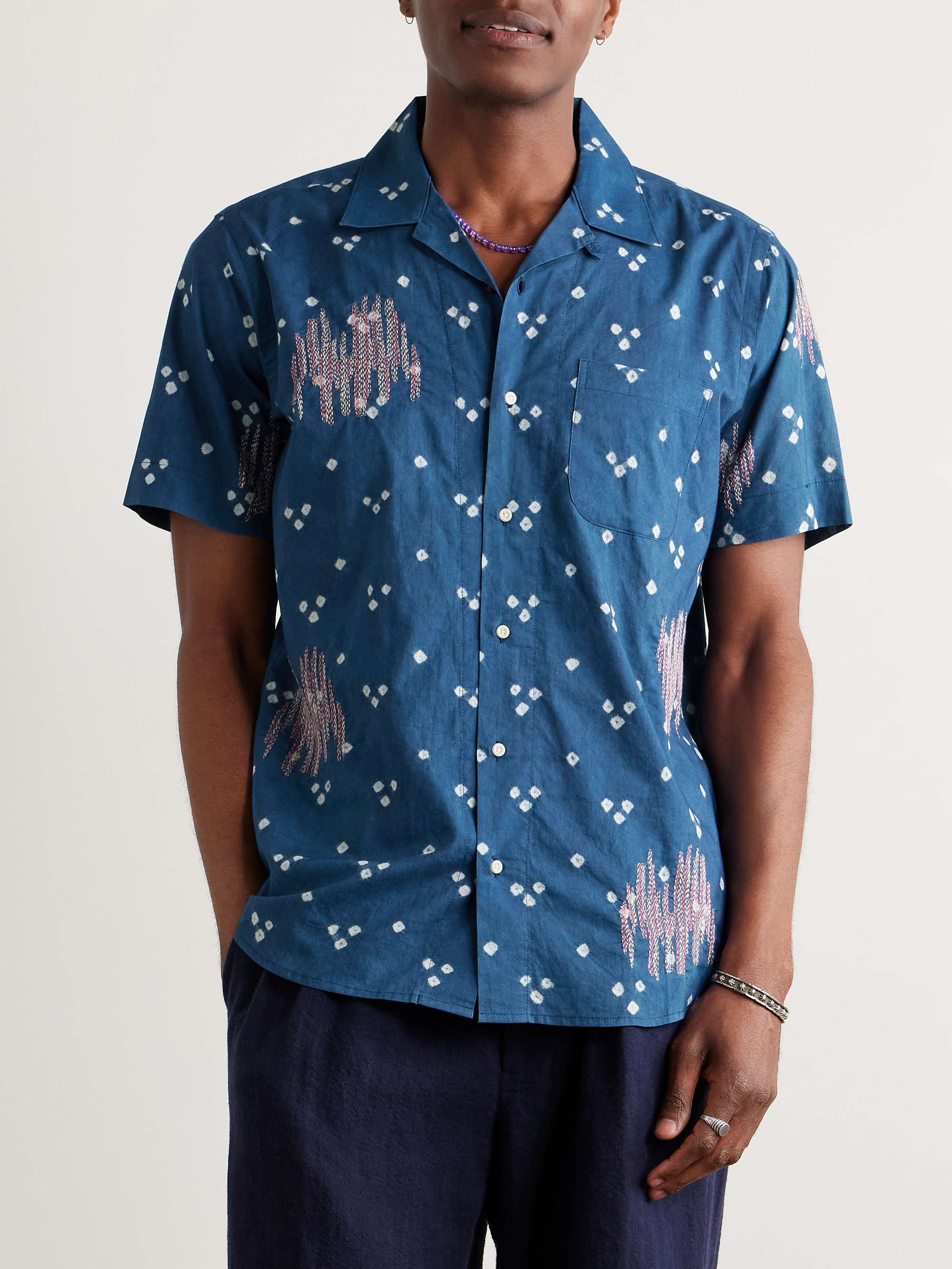 Lamar Convertible-Collar Embroidered Printed Cotton-Voile Shirt view