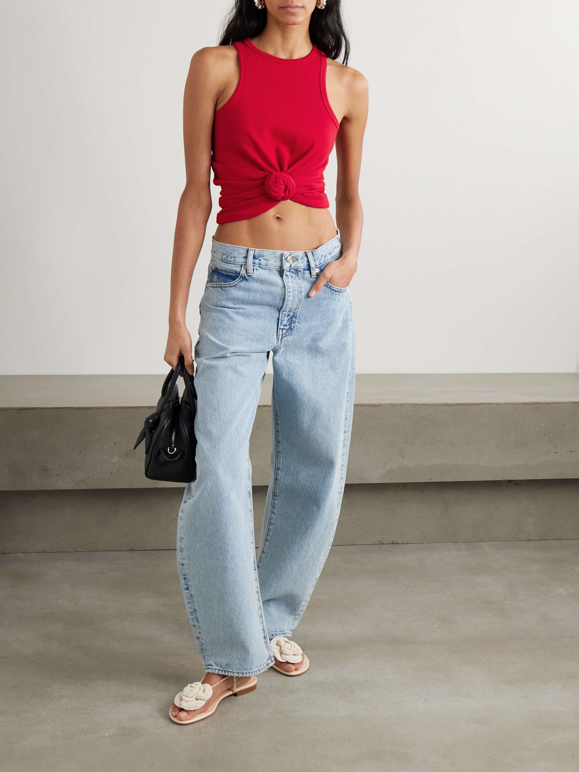 Knotted ribbed stretch cotton-jersey tank view