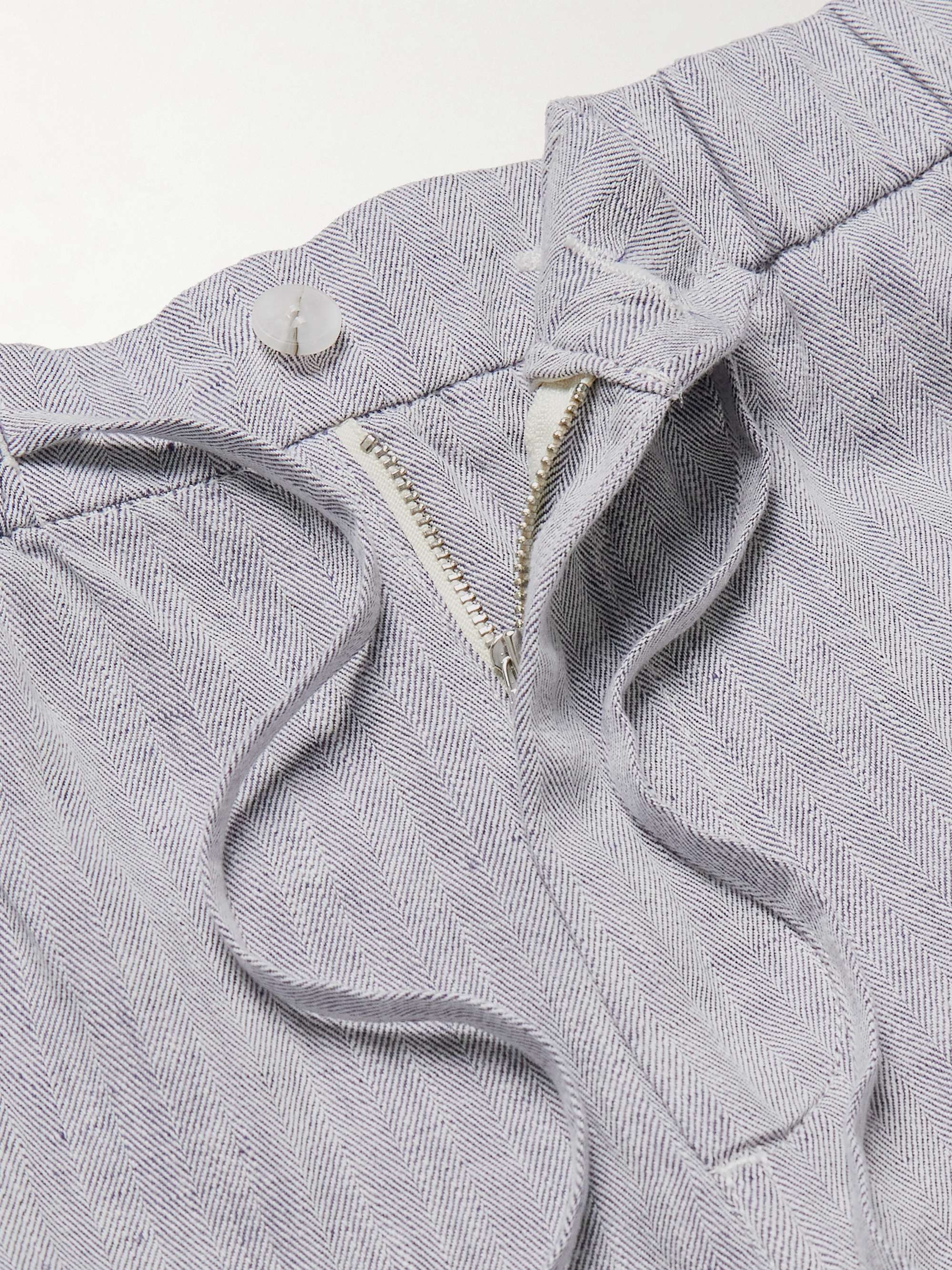 Rocha Wide-Leg Herringbone Cotton and Linen-Blend Drawstring Trousers view