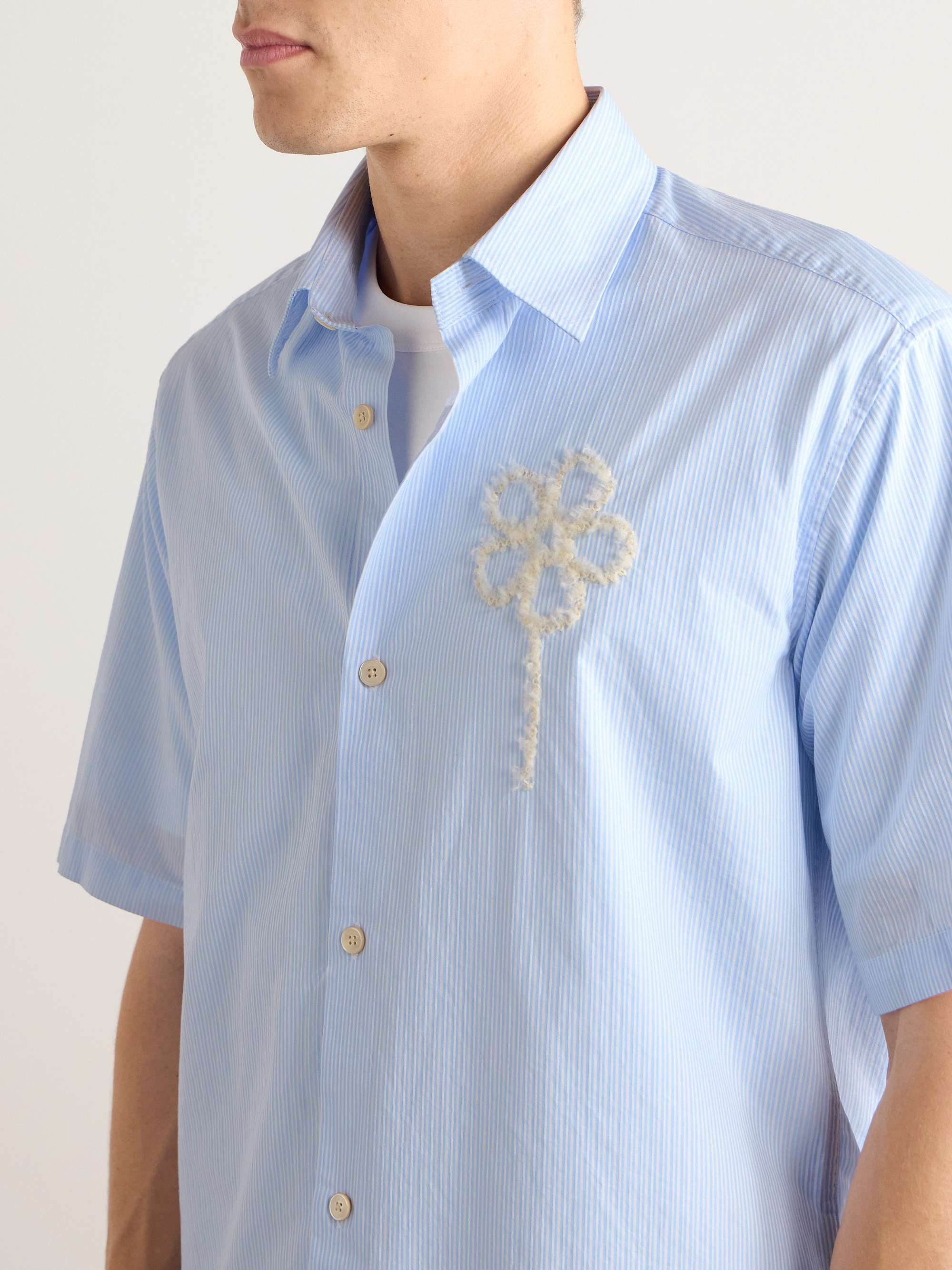 Freddy 5973 Embroidered Striped Cotton-Poplin Shirt view