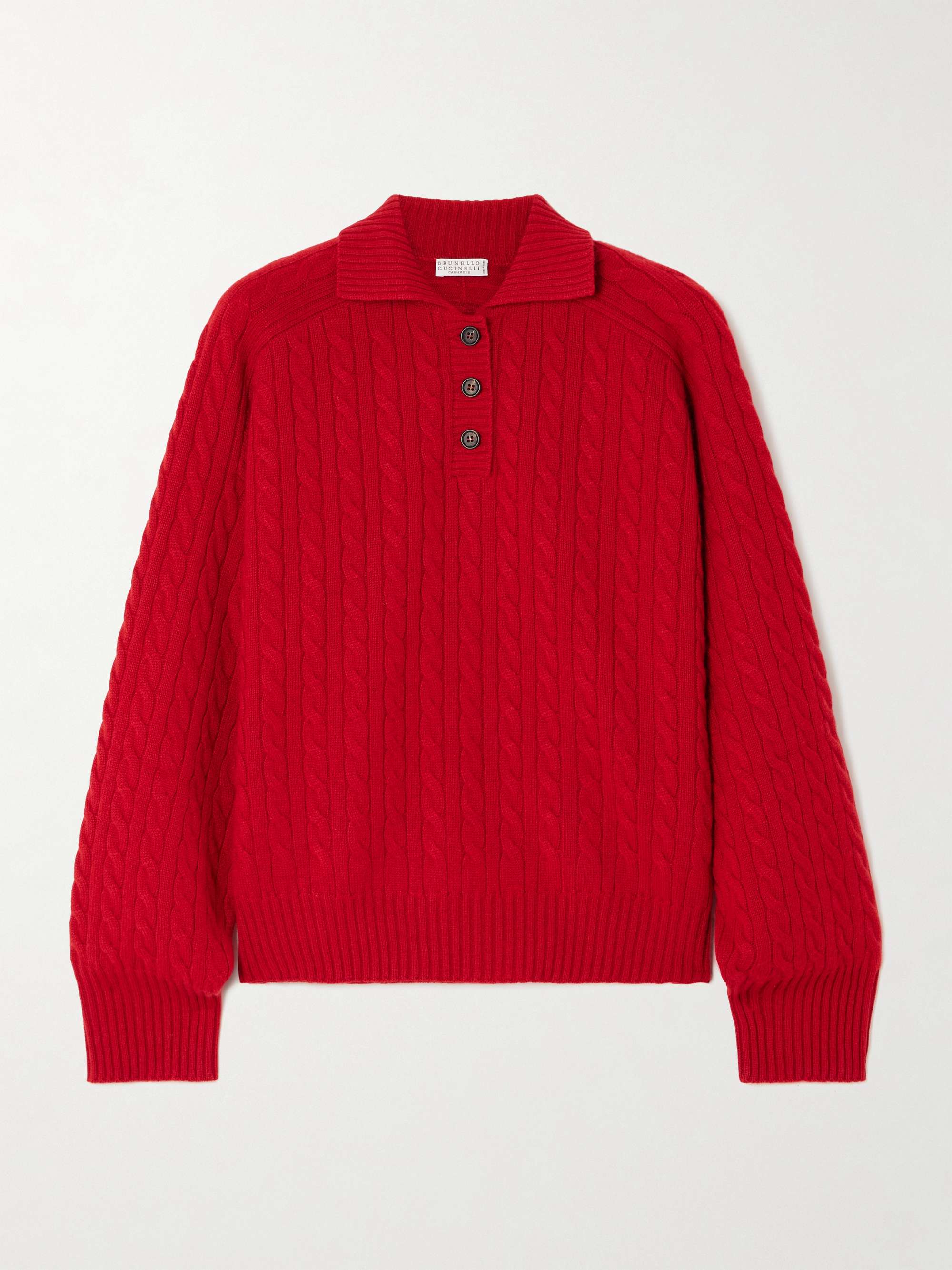 Cable-knit cashmere polo sweater view