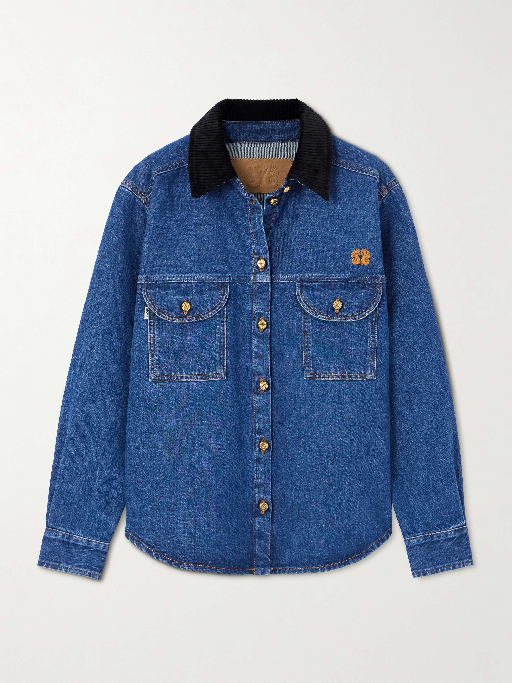 Nariida Senner corduroy-trimmed embroidered denim shirt view