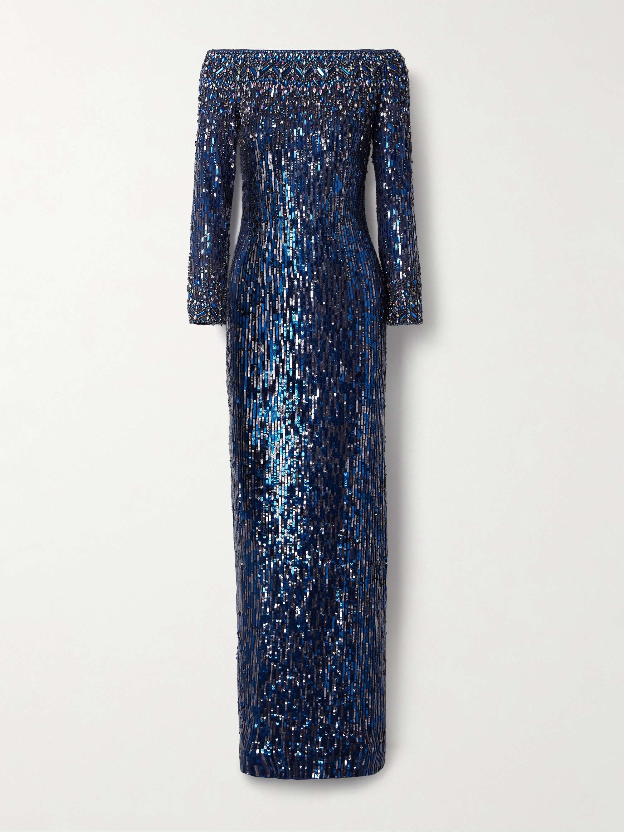Off-the-shoulder crystal and sequin-embellished tulle gown view