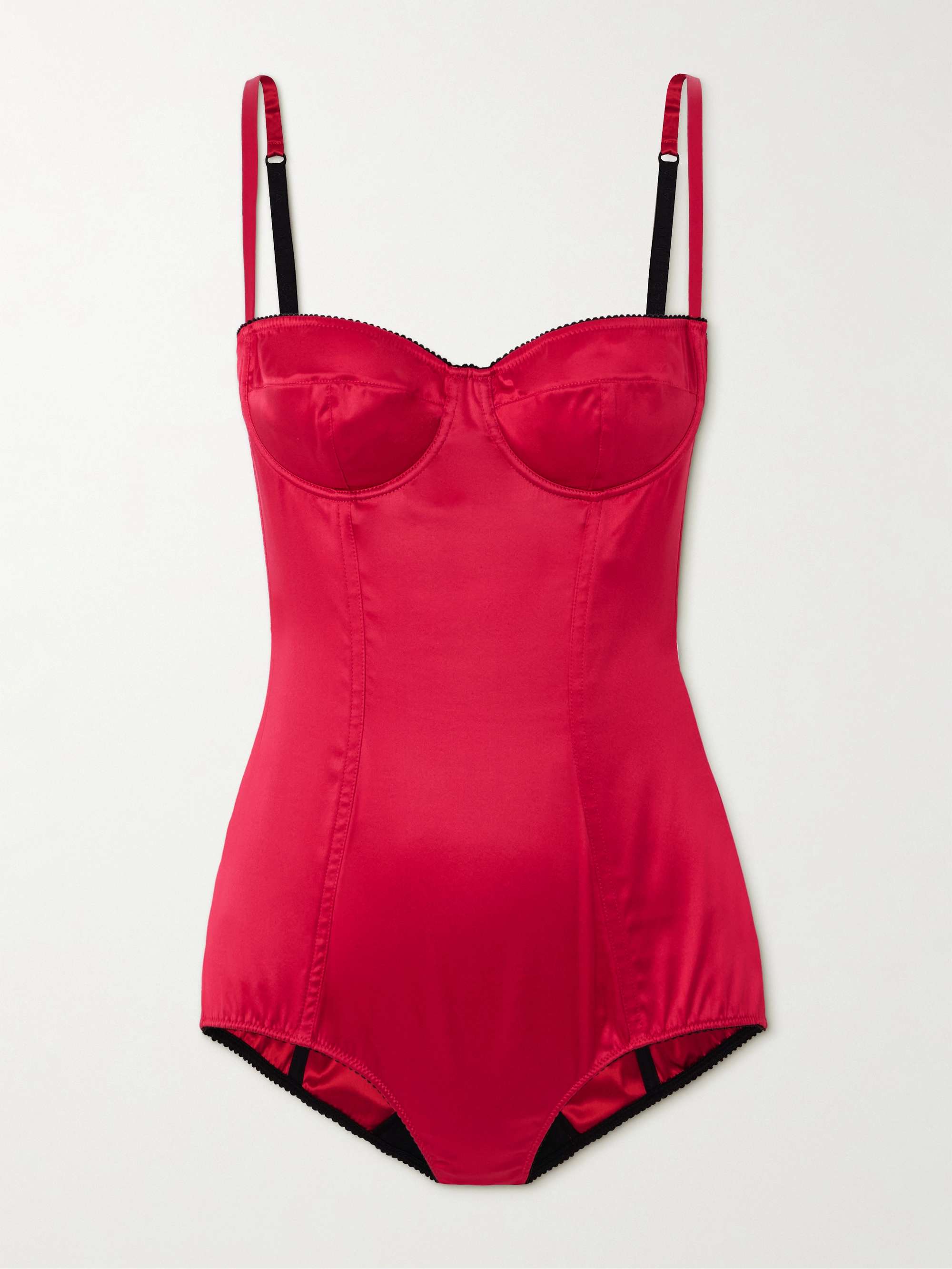 Underwired picot-trimmed stretch-silk satin bodysuit view