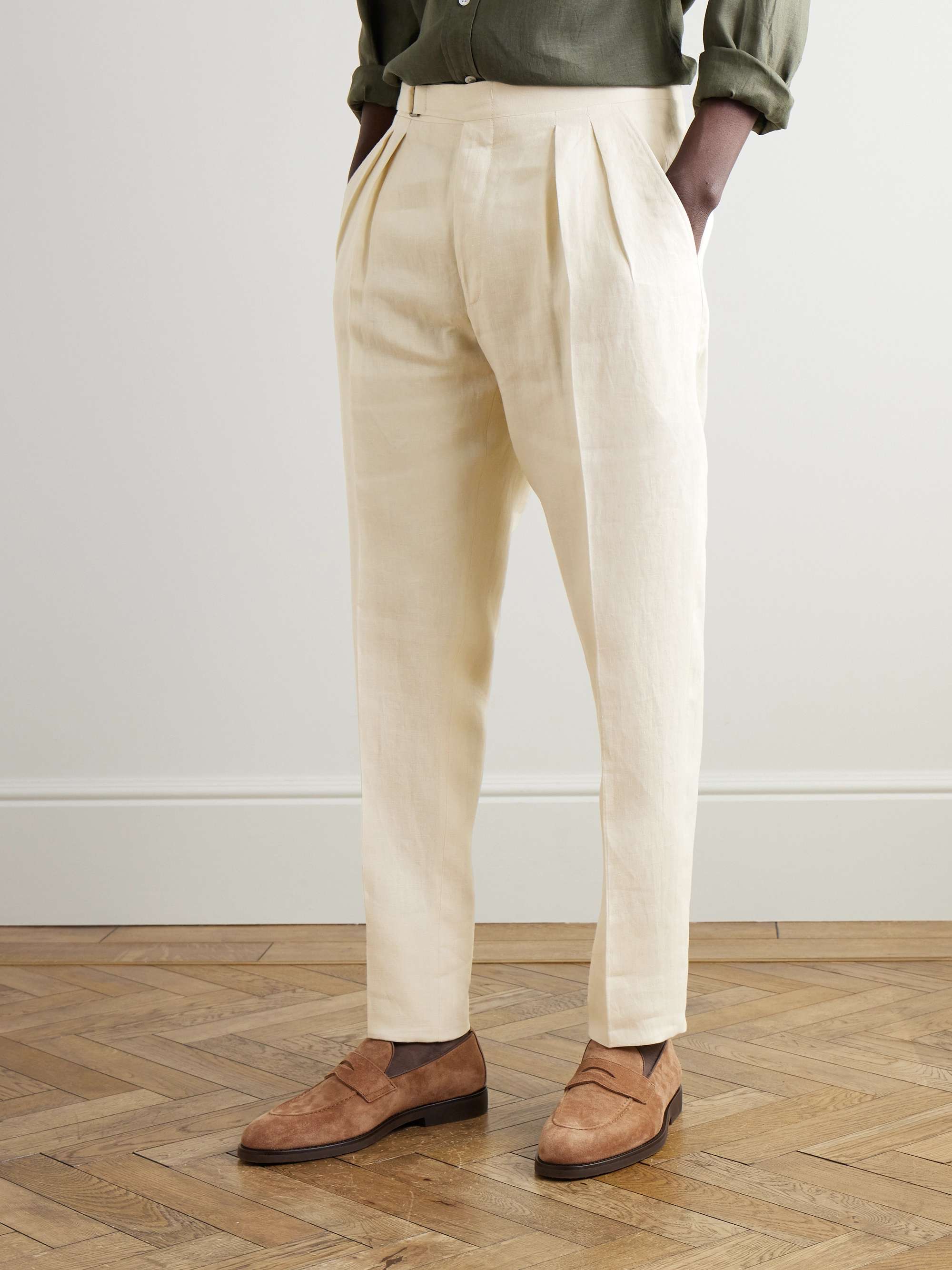 Tapered Pleated Linen Trousers view