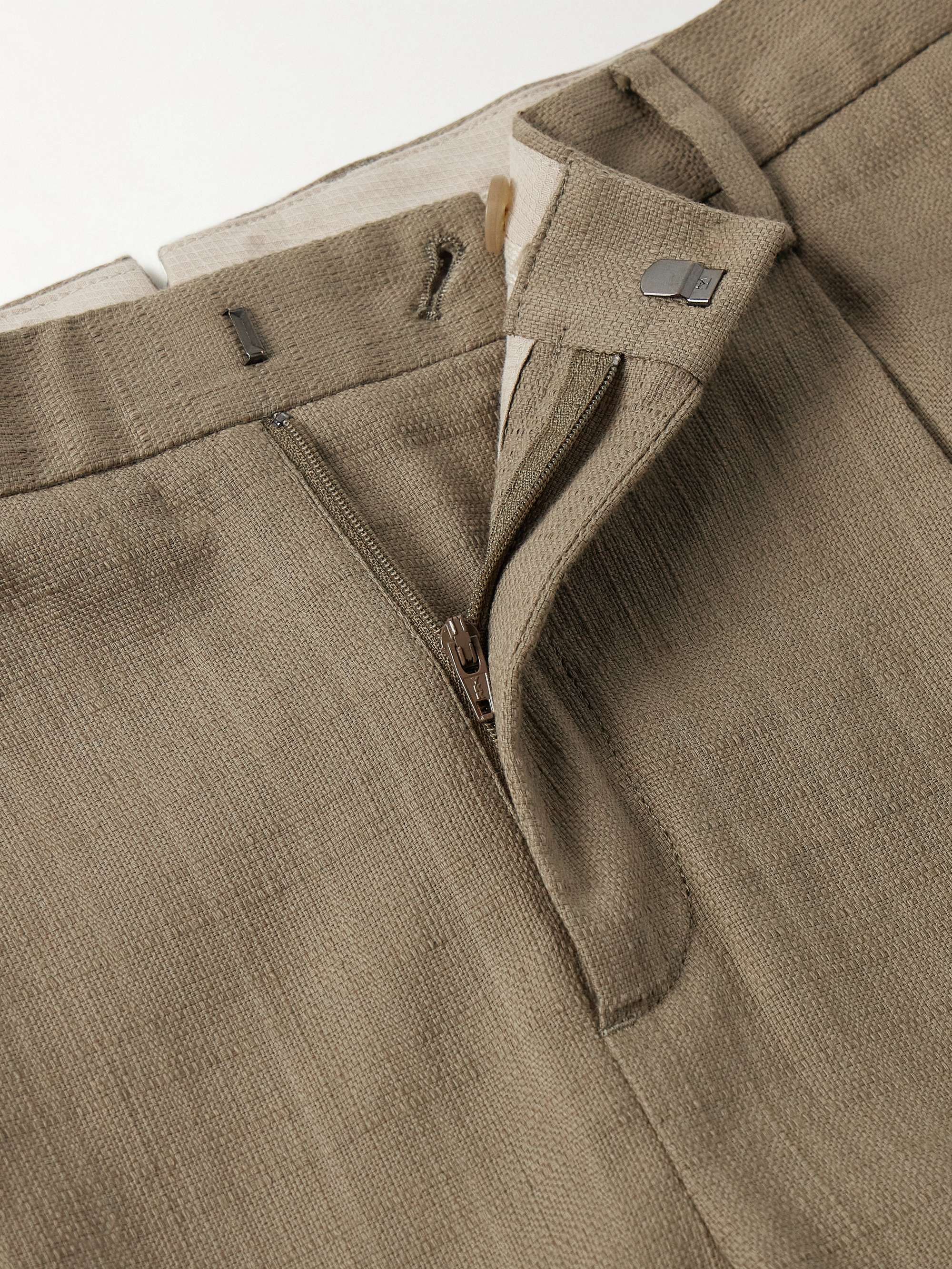 Straight-Leg Pleated Textured-Cotton Trousers view