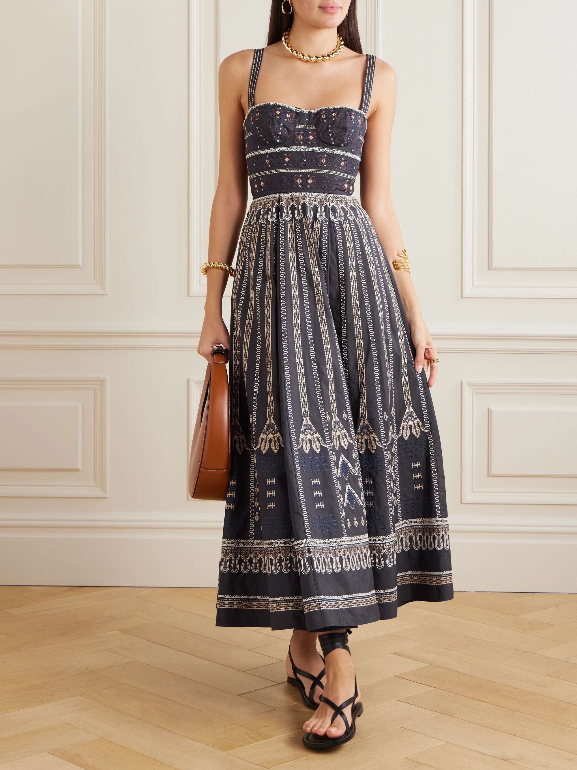 Elida Calliope pleated embroidered cotton-blend poplin midi dress view