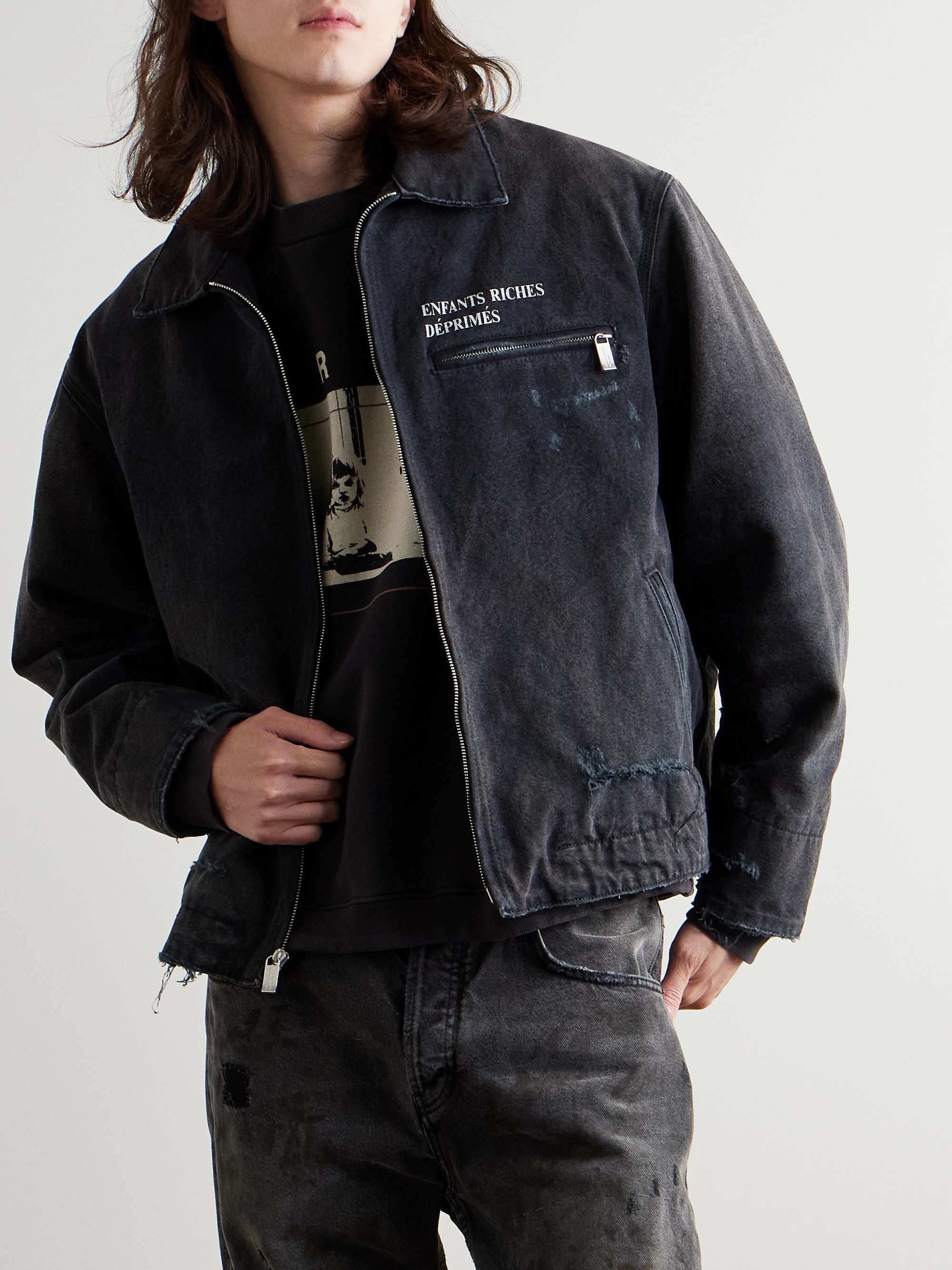 Logo-Print Distressed Cotton-Canvas Chore Jacket view