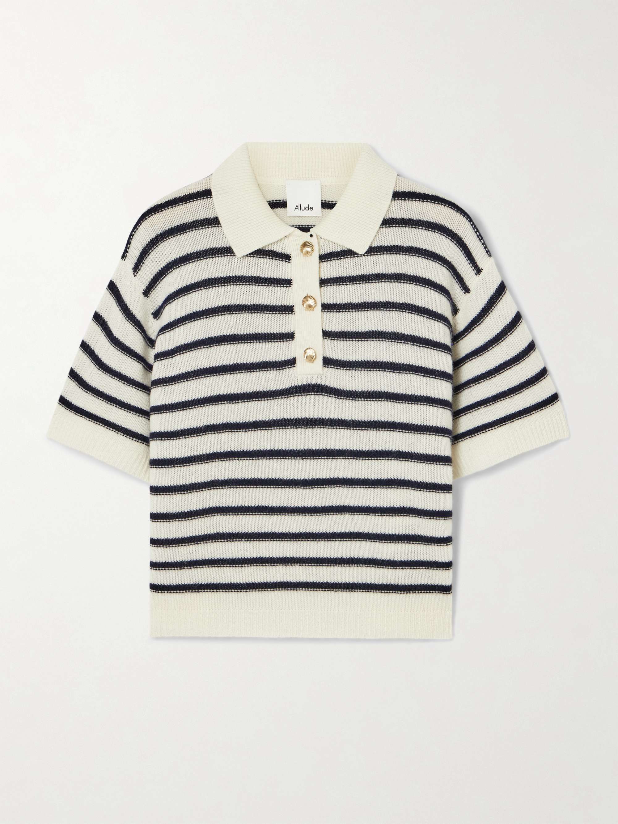 Striped wool and cashmere-blend polo sweater view