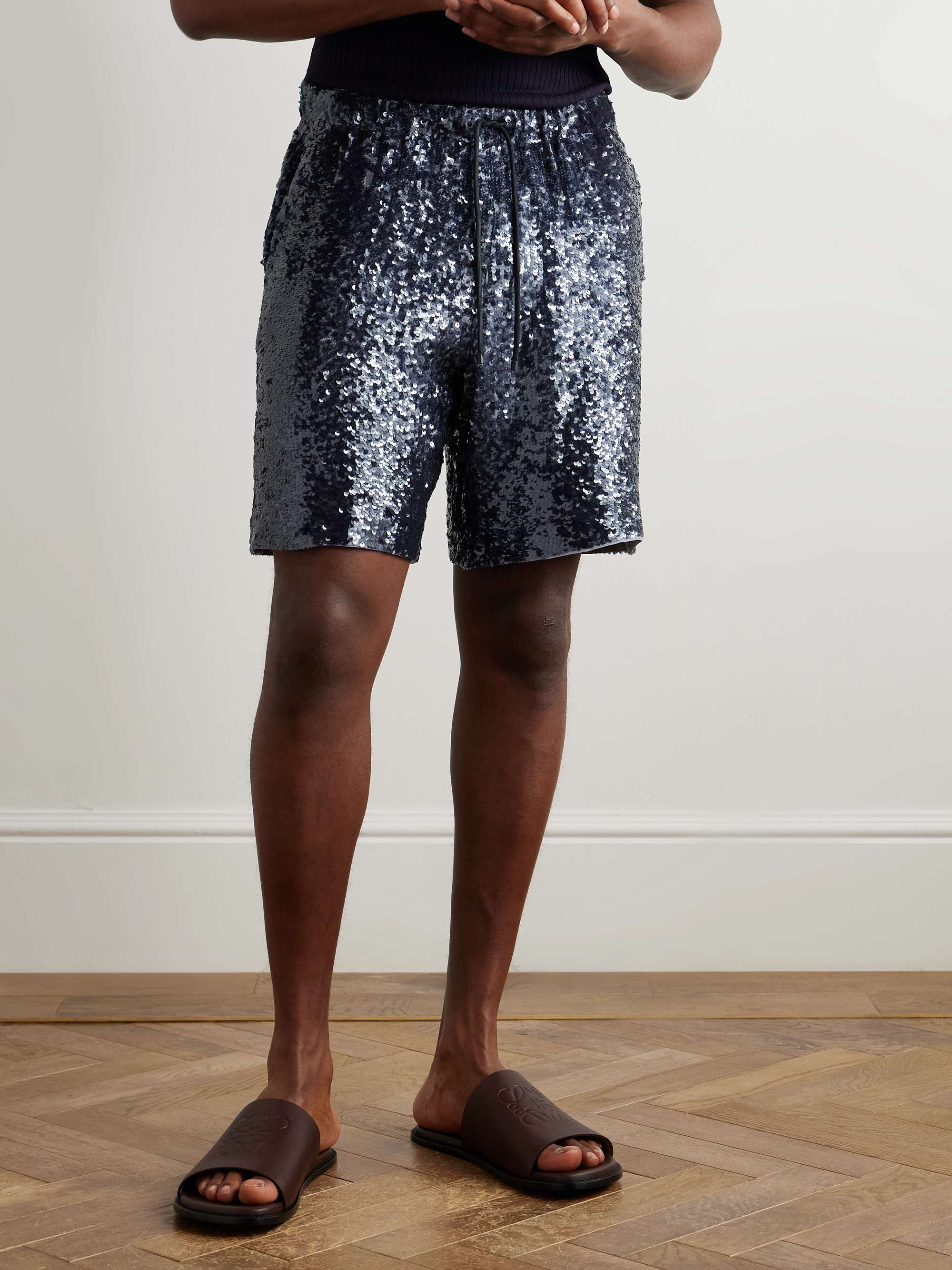 Straight-Leg Sequinned Crepe Drawstring Bermuda Shorts view