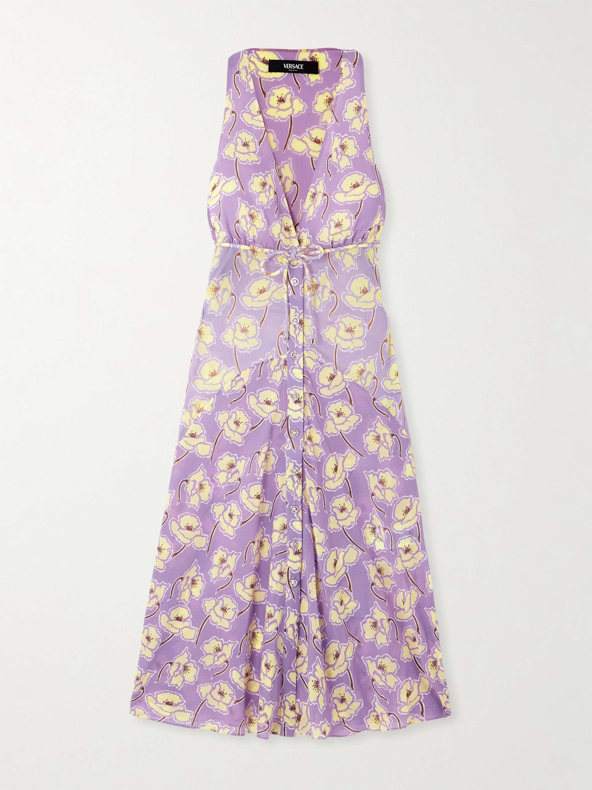 Belted floral-print silk-blend georgette midi dress view
