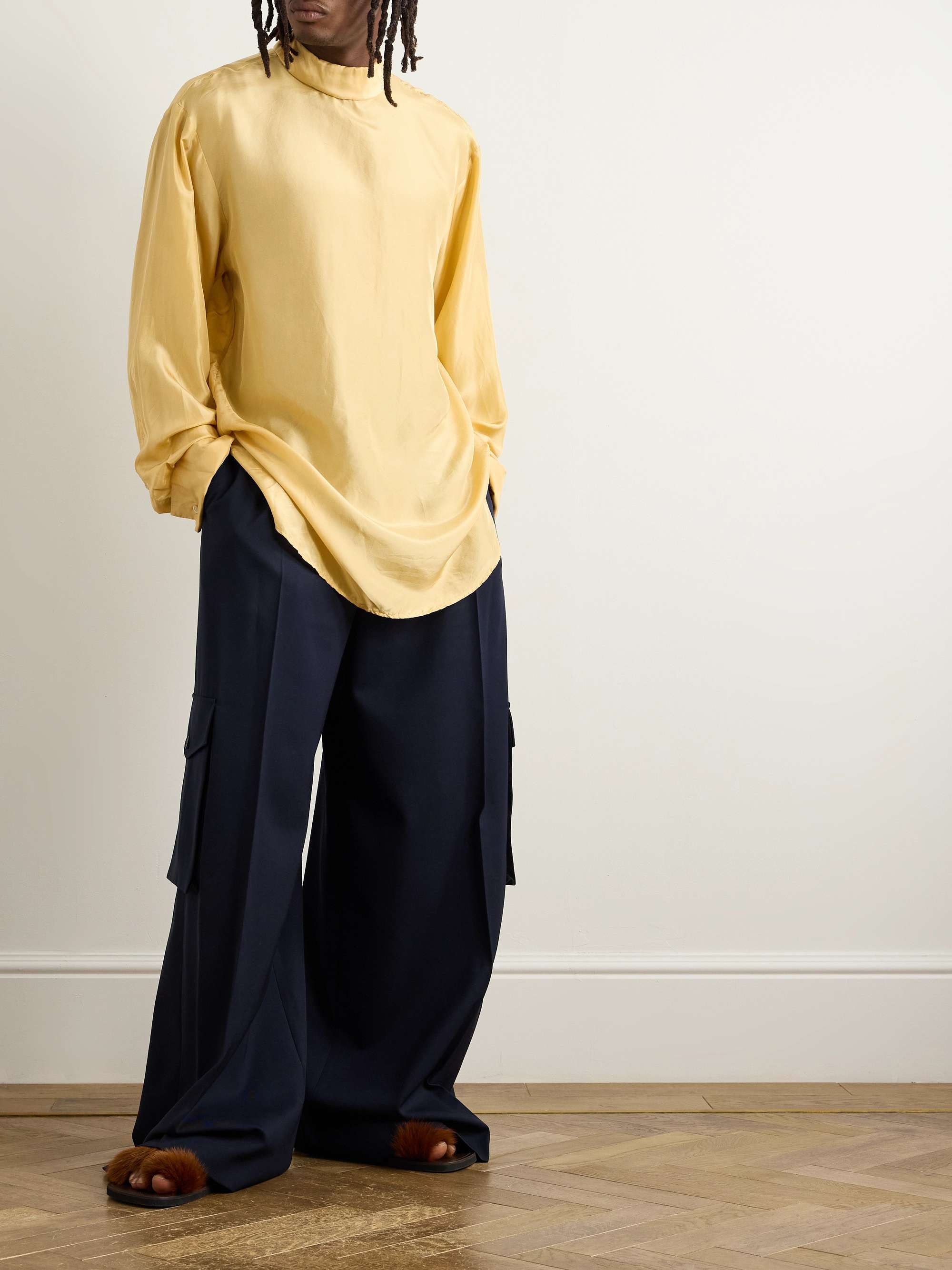 Wide-Leg Pleated Wool-Twill Cargo Trousers view