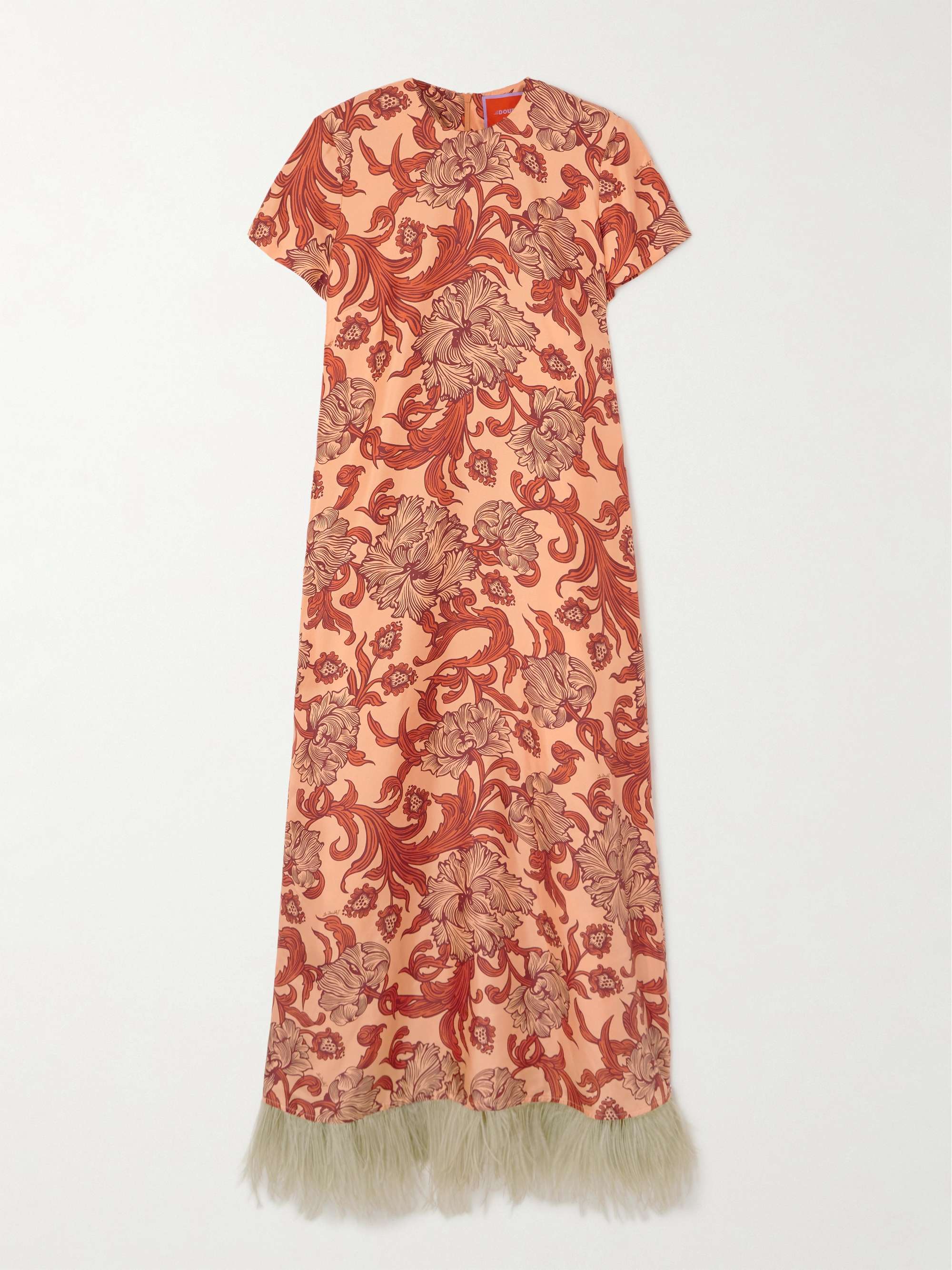 Swing feather-trimmed printed silk-twill maxi dress view
