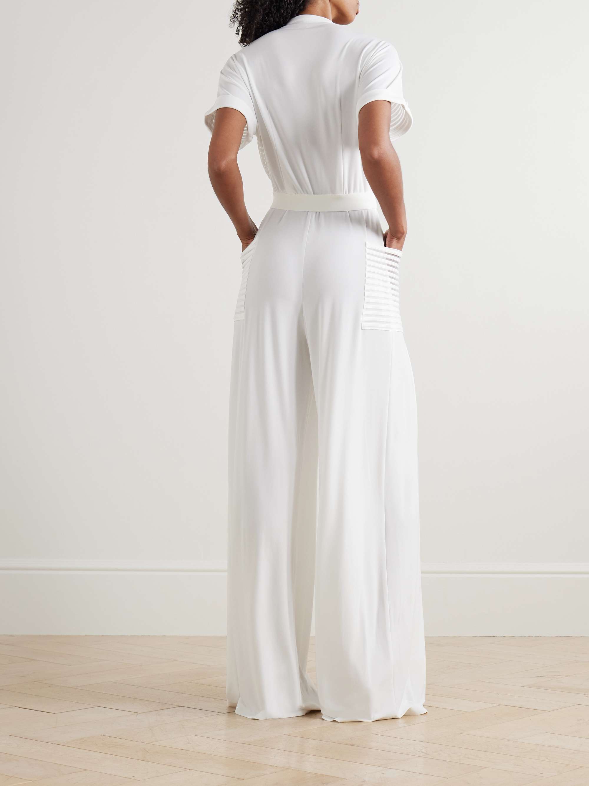 Geralyn belted paneled jersey and mesh jumpsuit view
