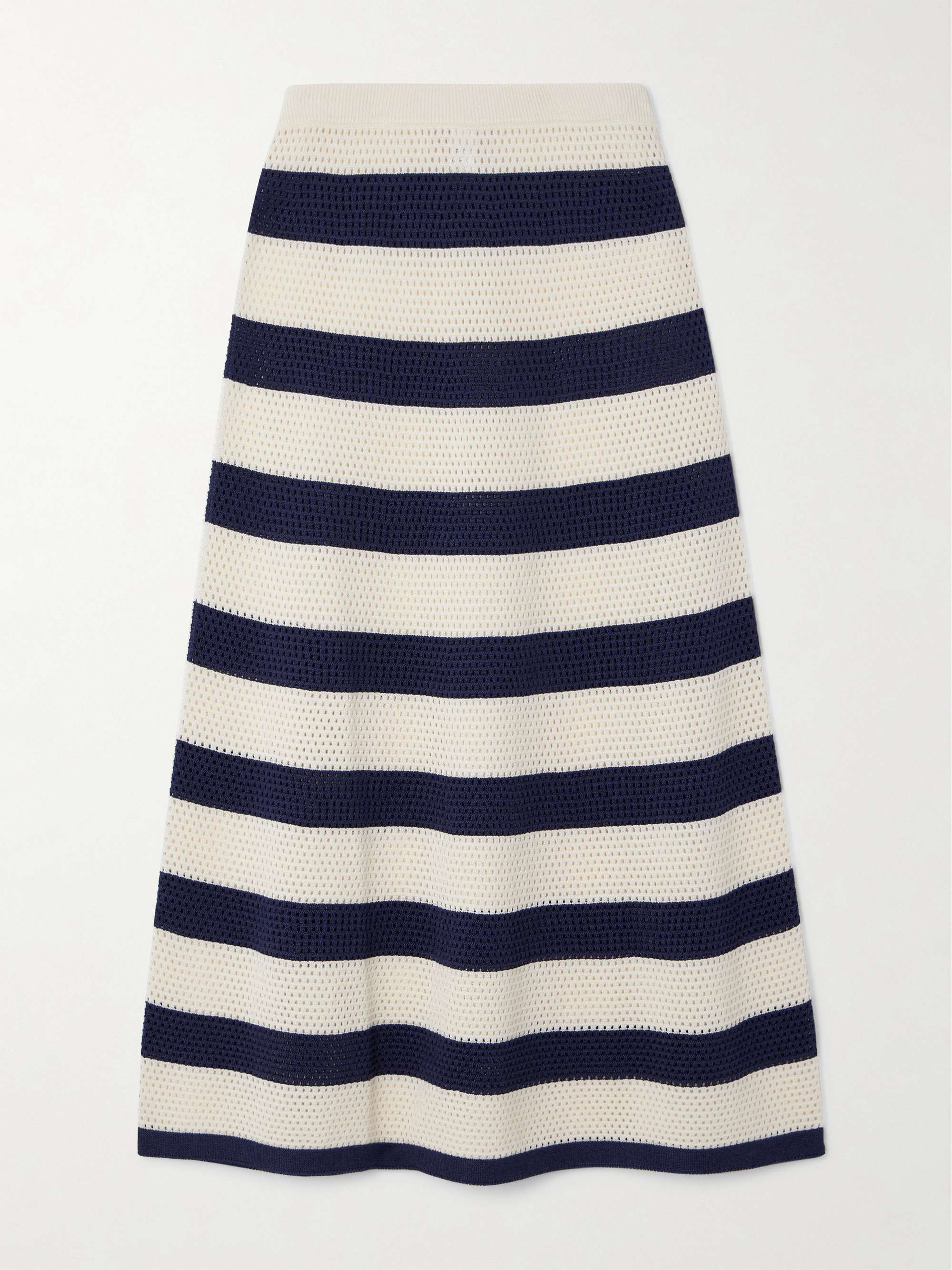 Bayadere Bateau striped open-knit cotton-blend midi skirt view