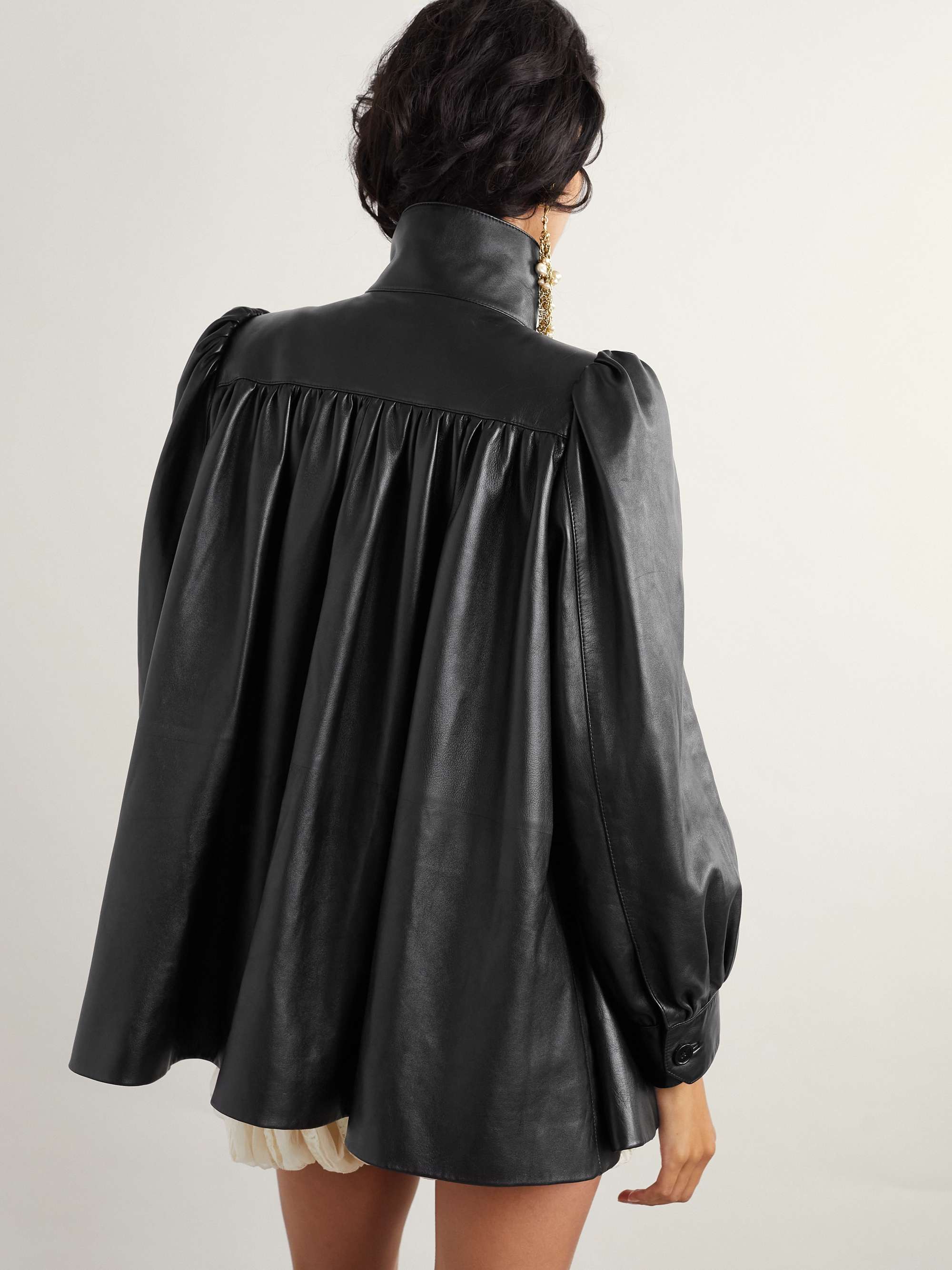 Gathered leather jacket view
