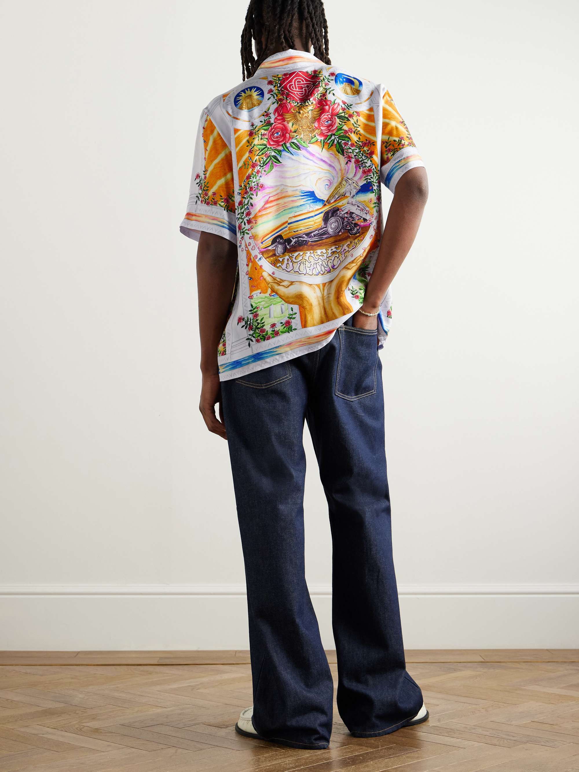 La Tornade De Rose Convertible-Collar Printed Silk-Twill Shirt view