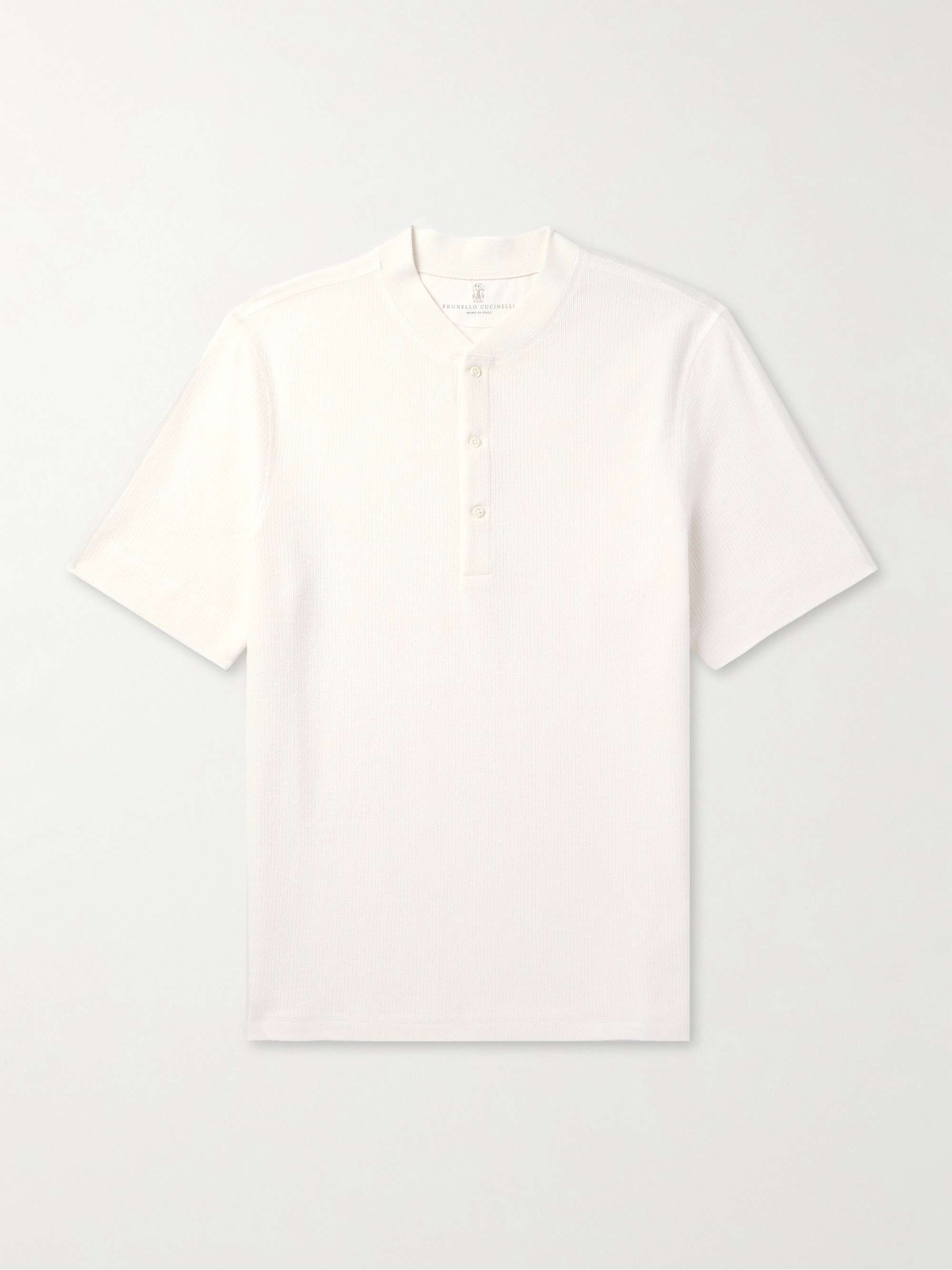Ribbed Cotton and Linen-Blend Henley T-Shirt view