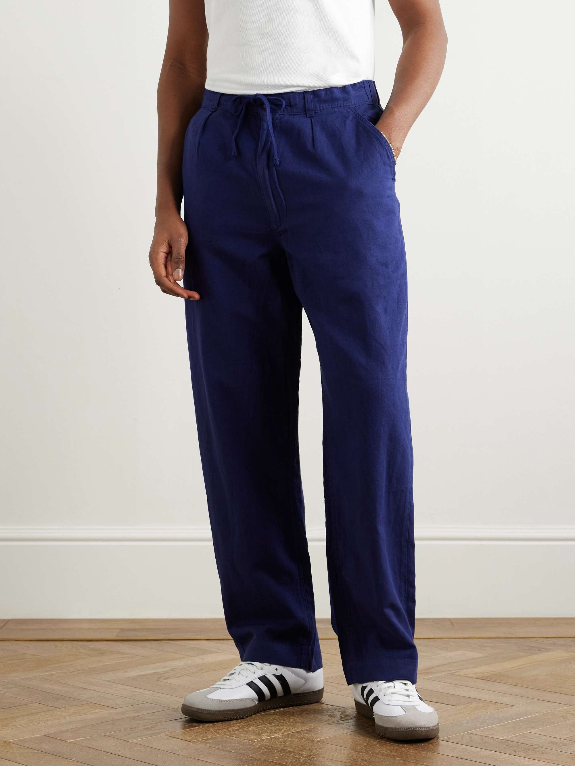 Prepster Straight-Leg Pleated Linen and Cotton-Blend Drawstring Trousers view