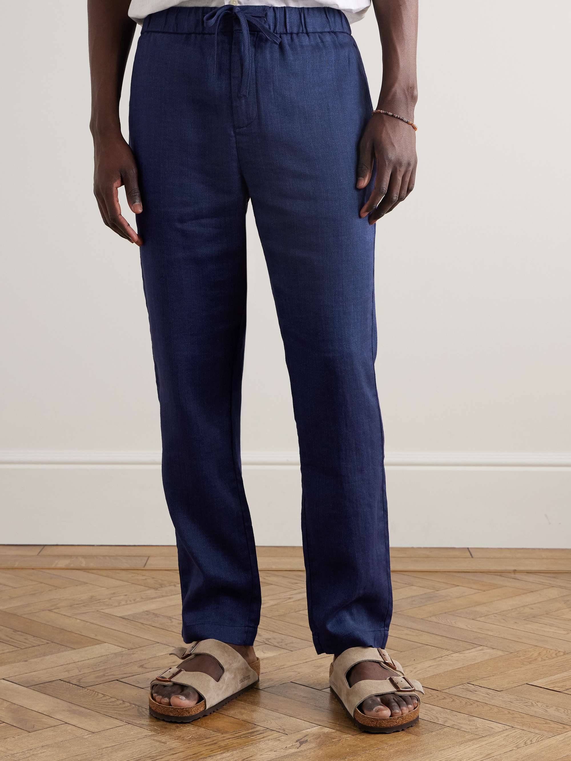 Oscar Straight-Leg Linen and Cotton-Blend Drawstring Trousers view