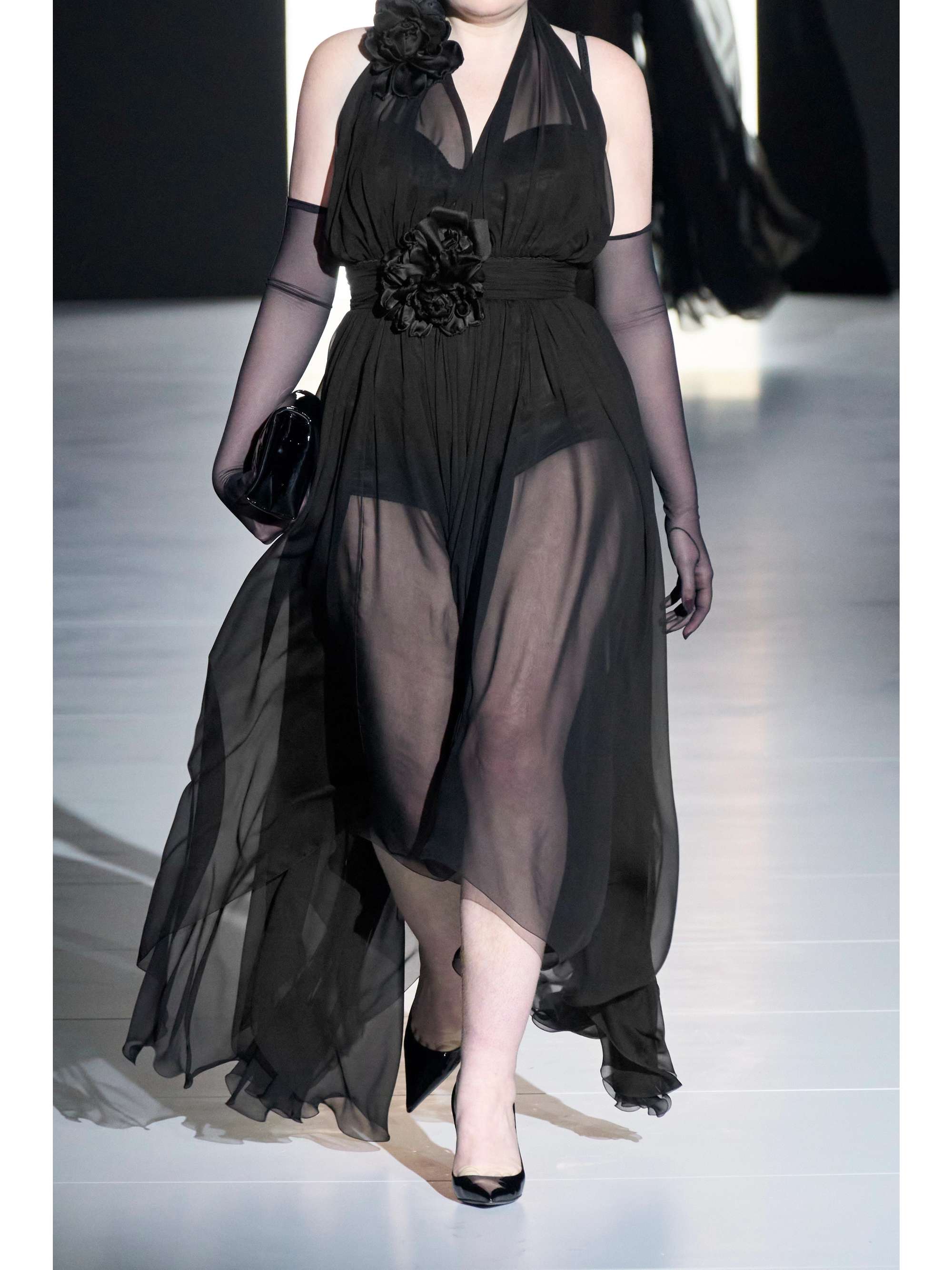 Appliquéd chiffon and crepe de chine gown view