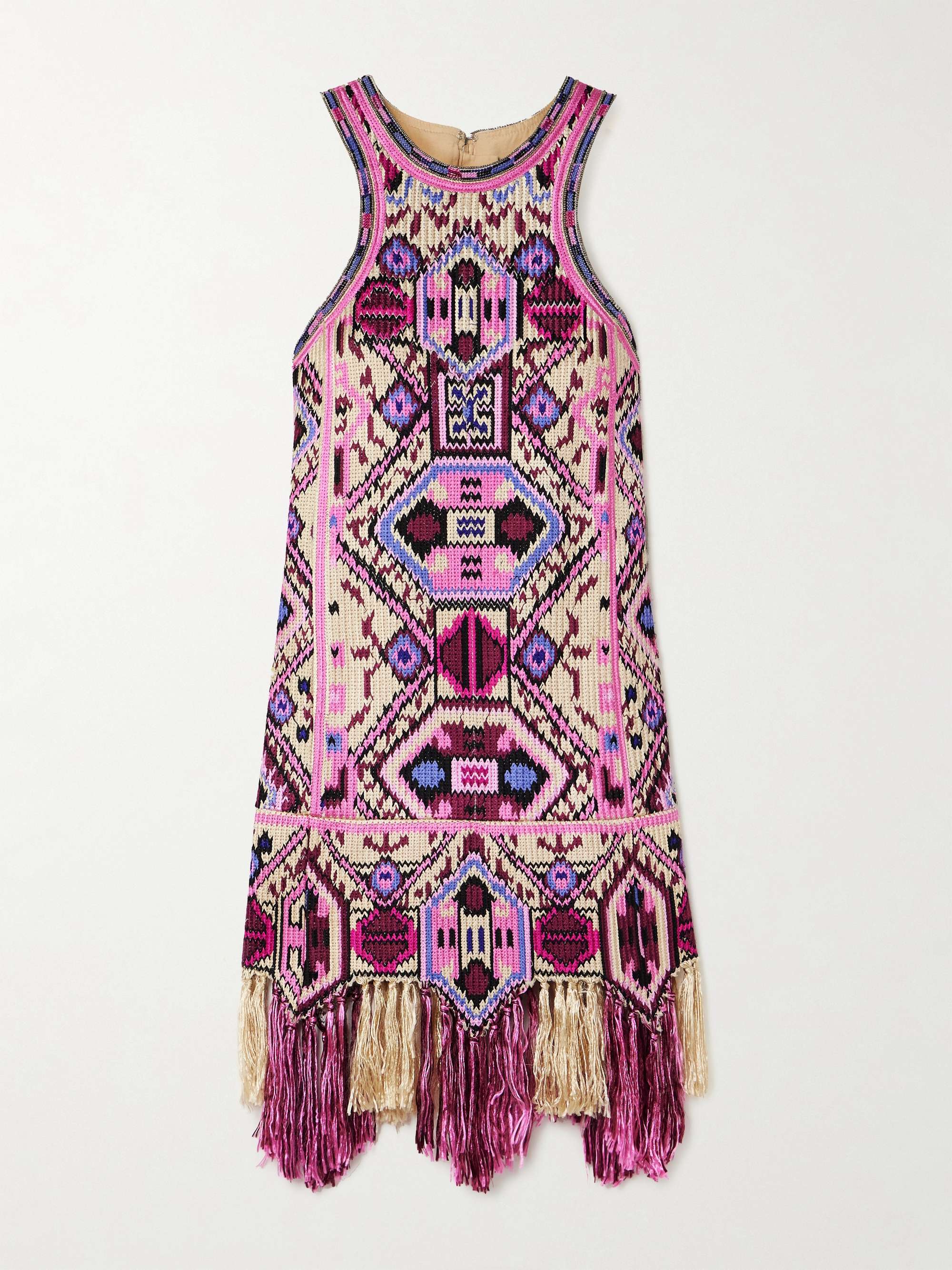 Yasmine fringed embellished embroidered silk mini dress view
