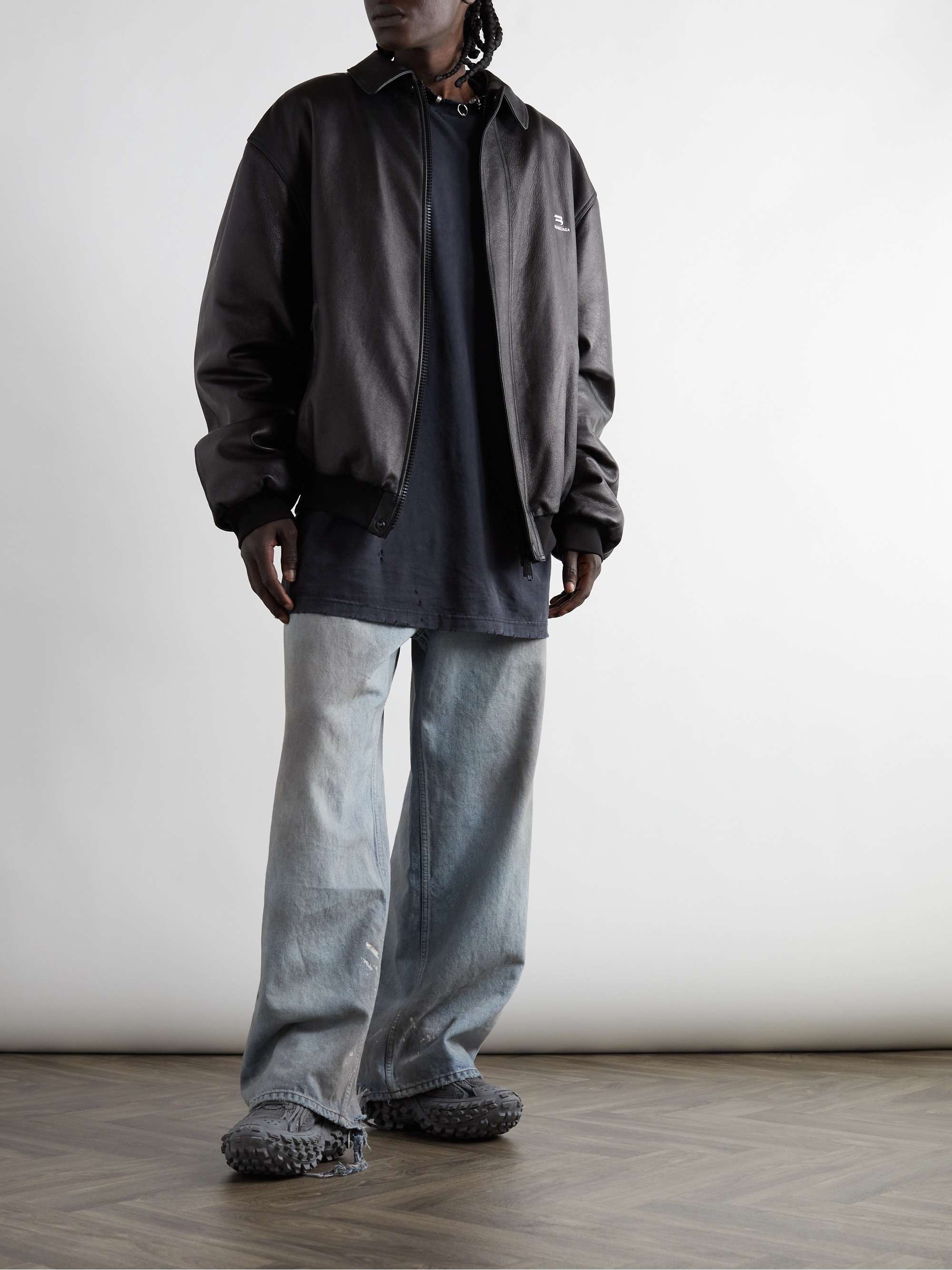 Distressed Straight-Leg Jeans view