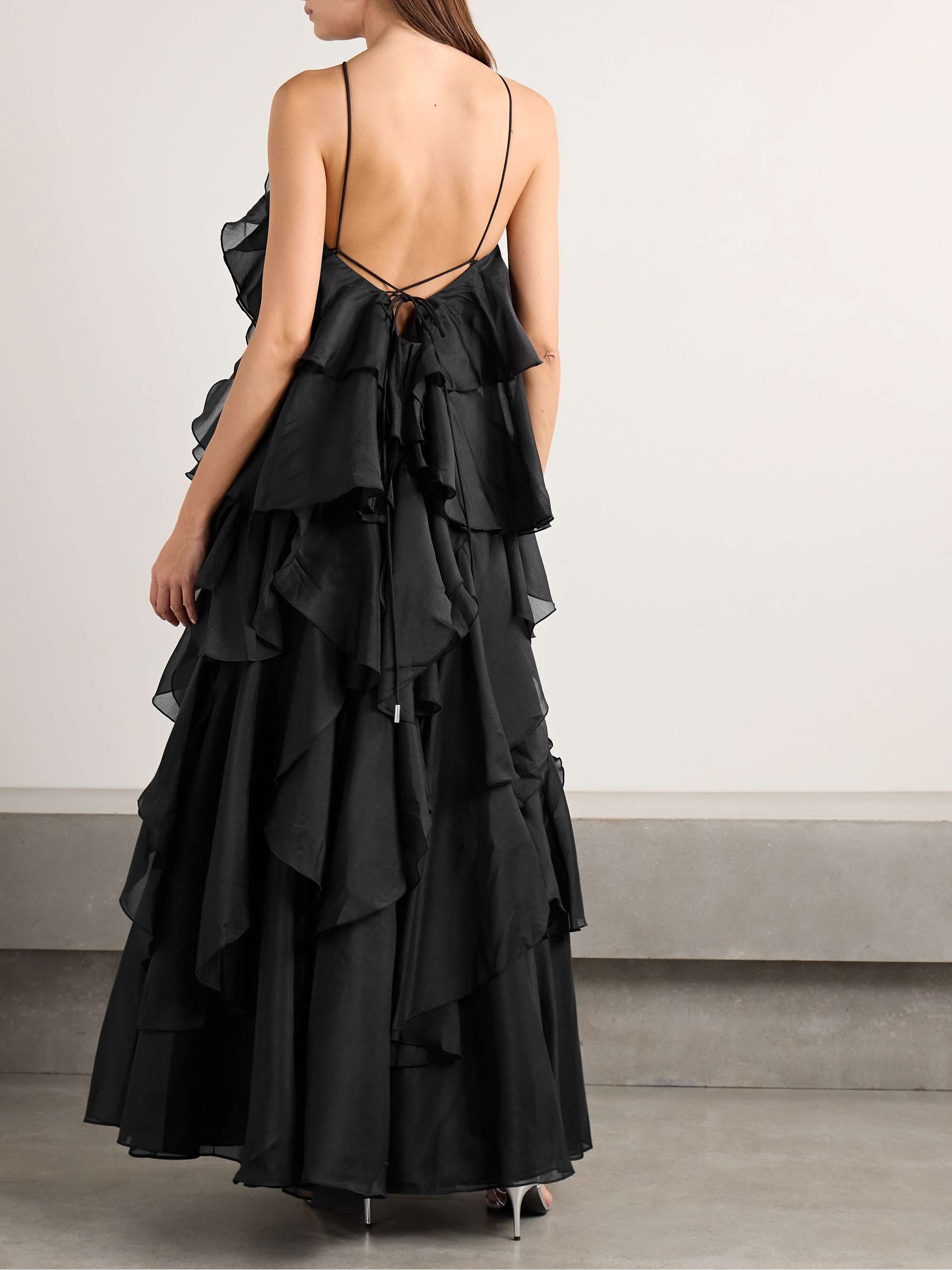 Pandorea appliquéd ruffled organza gown view